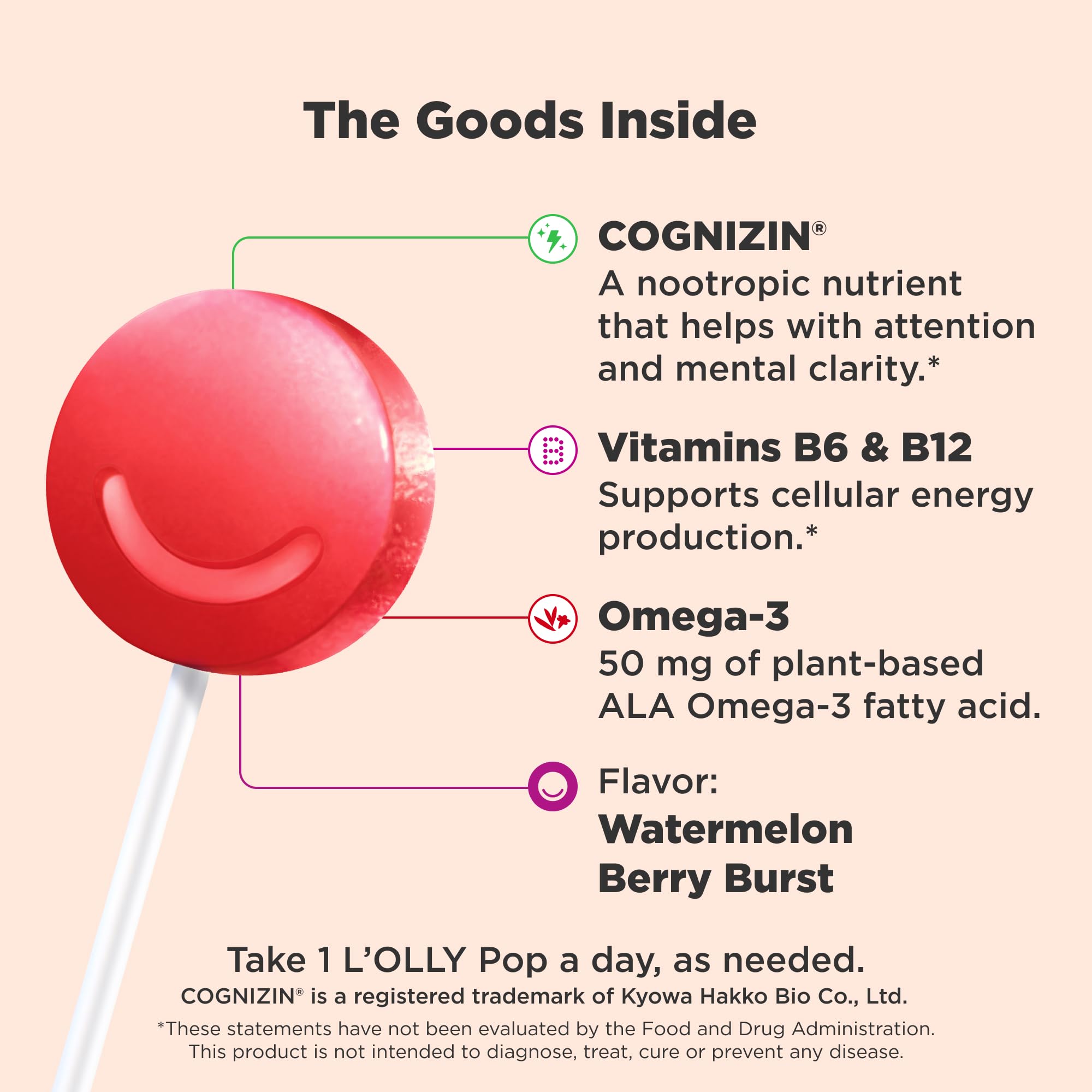 OLLY Focus Buddies L’OLLY Pops, Cognizin, Vitamins B6 and B12, Omega-3 ALA, Supports Focused Attention and Healthy Brain Function,* Kids 4+ Dietary Supplement, Watermelon Strawberry Flavored, 25 Count OLLYAu supplements
