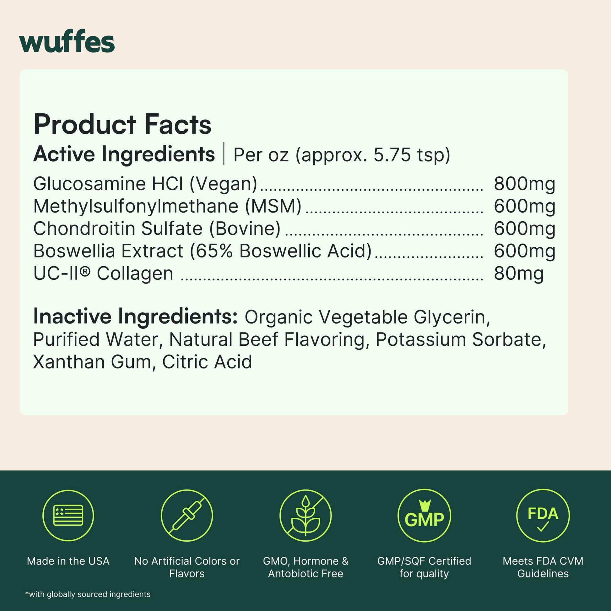 Wuffes Advanced Joint Liquid for Dogs, Hip & Joint Support Supplement with Glucosamine, Chondroitin, UC-II® Collagen, and MSM, for Small & Large Breeds, 16 Oz WuffesAu supplements