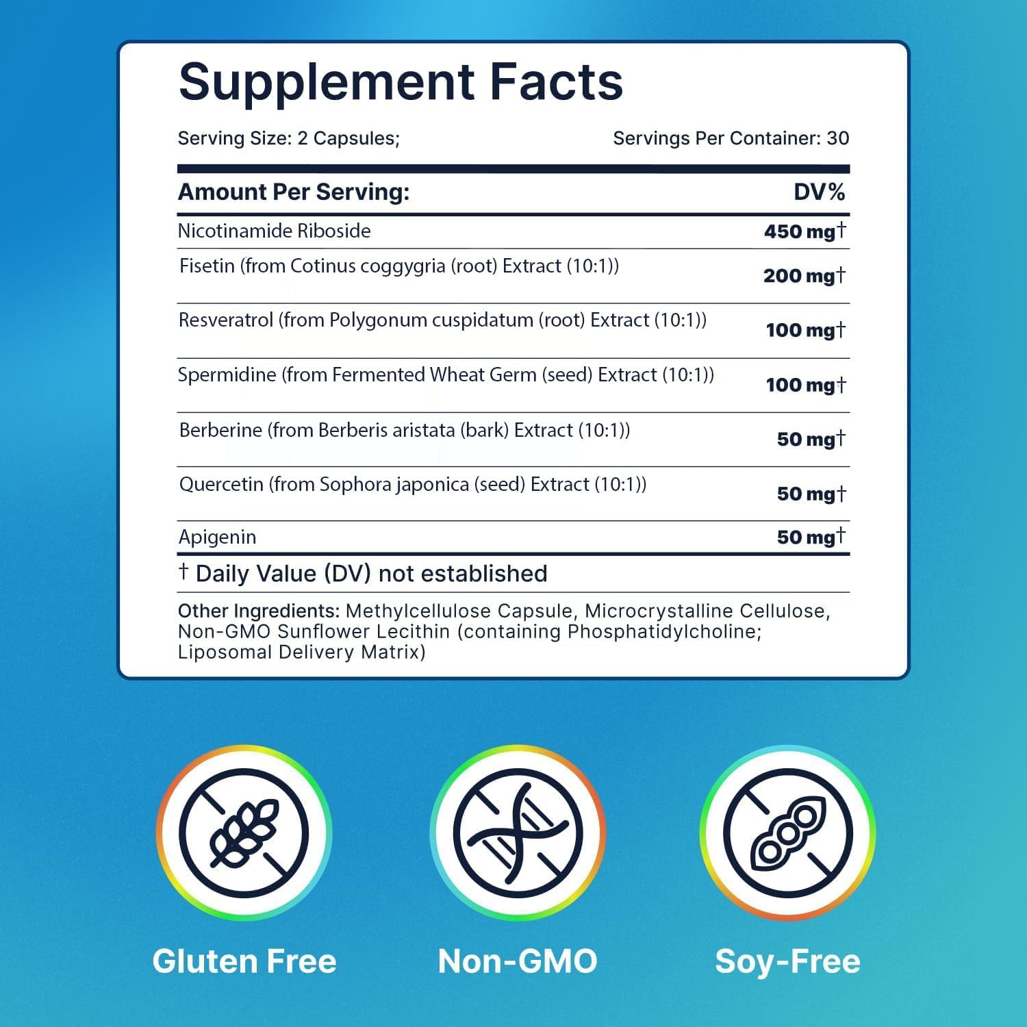 AdvantageNutra Liposomal Nicotinamide Riboside NR Supplement Resveratrol NAD : Nicotinamide 500mg w/Fisetin, Resveratrol Powder Spermidine Berberine NAD Resveratrol Supplement 500 mg - 60 caps 1 Pack AdvantageNutraAu supplements