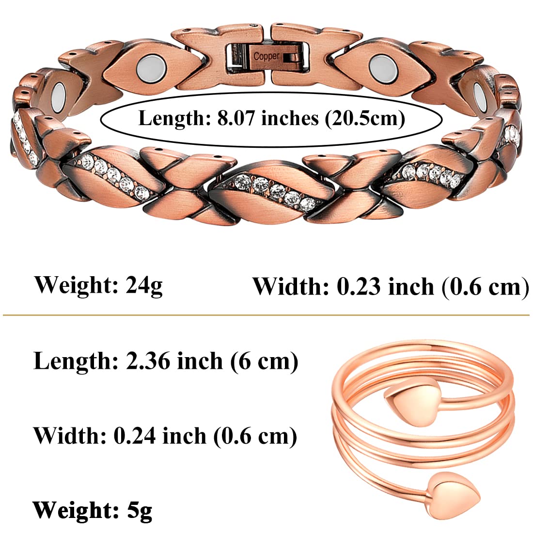 Vicmag Copper Bracelet for Women 99.9% Solid Pure Copper Valentine's Day Gift for Her with Adjustment Tool VicmagAu supplements