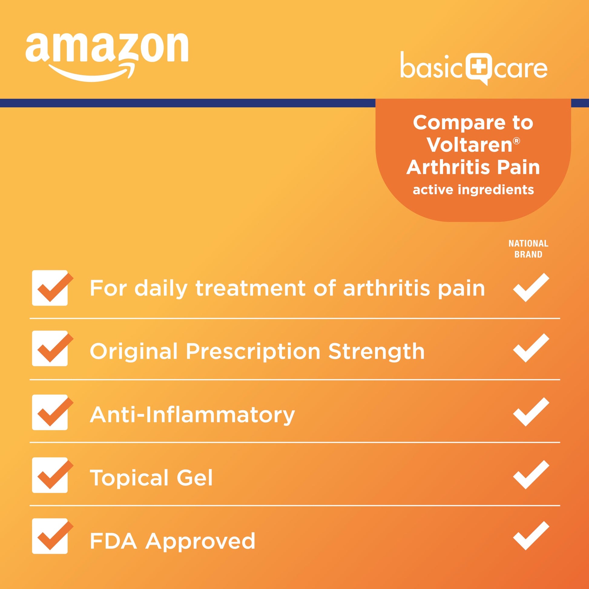Amazon Basic Care Diclofenac Sodium Topical Gel, 1% (NSAID), Arthritis Pain Reliever for Hand, Wrist, Elbow, Foot, Ankle and Knee Pain Relief, 5.29 oz (150 grams) (Packaging may vary) Amazon Basic CareAu supplements