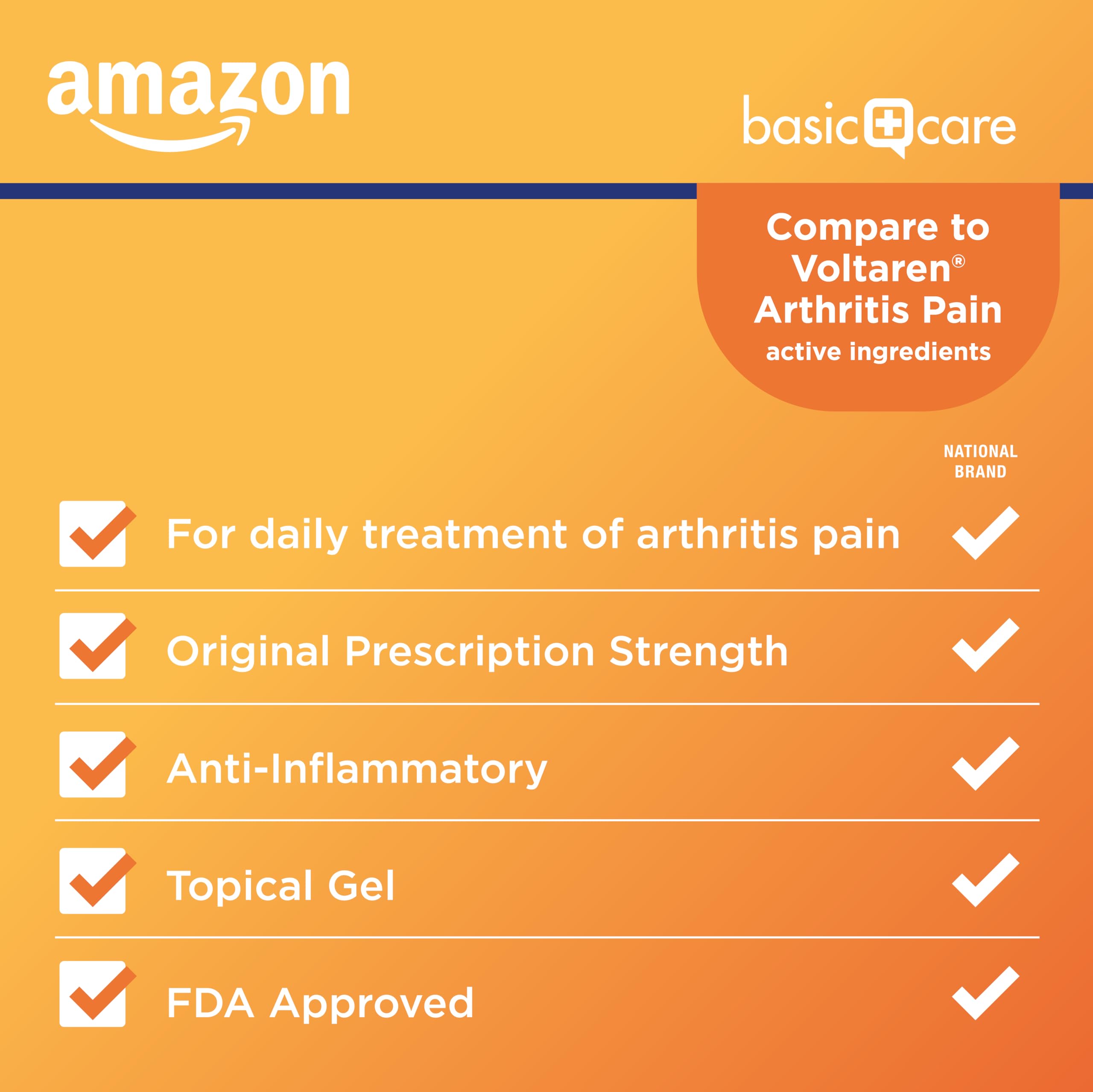 Amazon Basic Care Diclofenac Sodium Topical Gel, 1% (NSAID), Arthritis Pain Reliever for Hand, Wrist, Elbow, Foot, Ankle and Knee Pain Relief, 5.29 oz (150 grams) (Packaging may vary) Amazon Basic CareAu supplements