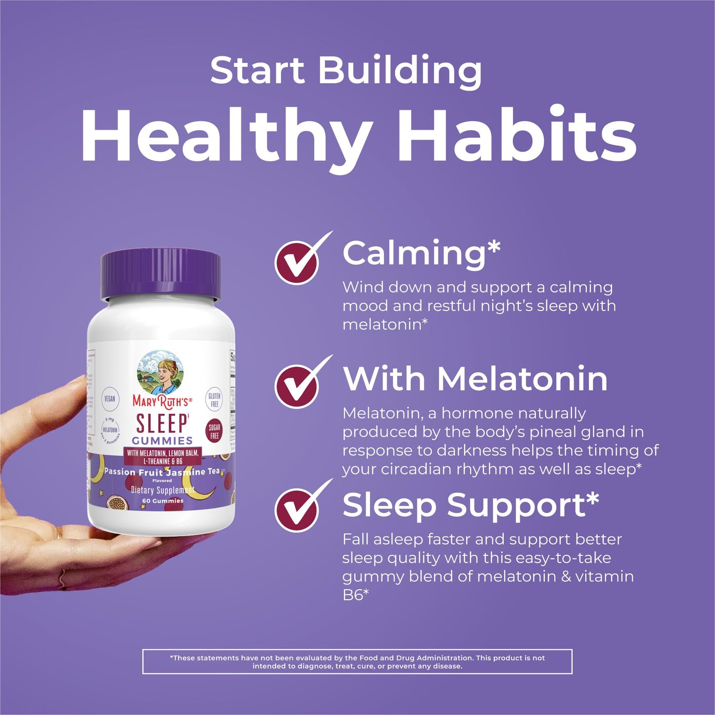 MaryRuth Organics Melatonin 5mg Sleep Gummy with L-Theanine | Lemon Balm | Vitamin B6 | Sugar-Free | Relaxation | Vegan | Non-GMO | Gluten Free | 60 Count MARYRUTH'SUS supplements