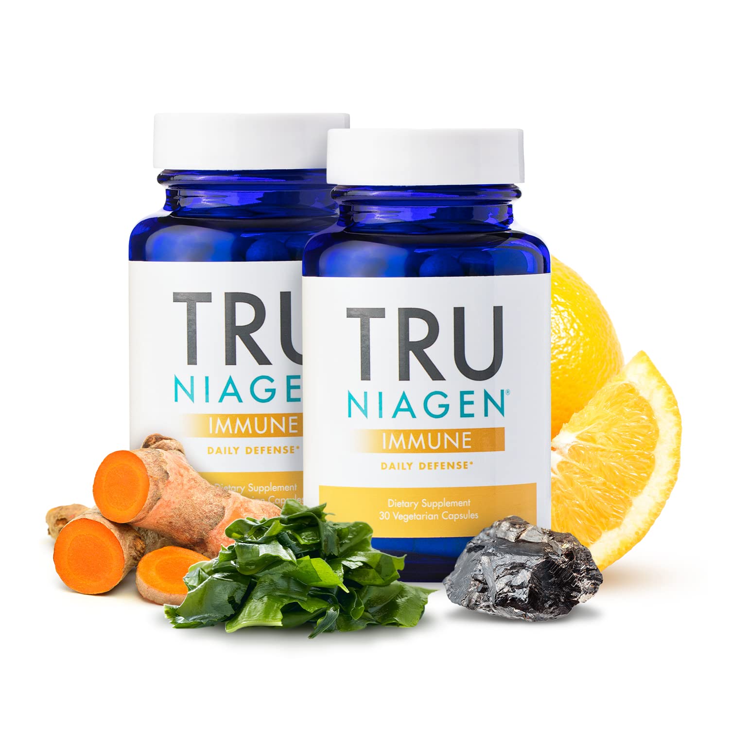 TRU NIAGEN Immune Support Supplement - Daily Defense, Vitamin C from Fermentation, Vegan Vitamin D3 2000 IU, Zinc, Plus Theracurmin (Curcumin) + Multi Award-Winning NAD Boosting Niagen 150mg 60ct TRU NIAGENUS supplements