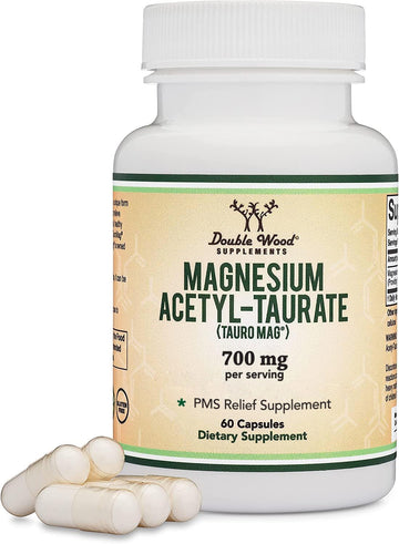 Magnesium Acetyl-Taurate (ATA MG, TauroMag) Novel and Patented Form of Magnesium for PMS and Cramp Relief (60 Capsules, 350mg) PMS Relief Magnesium Supplement by Double Wood Supplements Double Wood SupplementsAu supplements