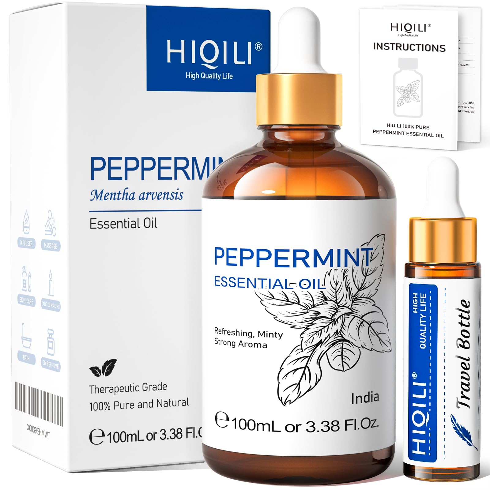 HIQILI Peppermint Essential Oil, 100% Pure Natural for Diffuser, Hair, Massage, Add to Spray HIQILIAu supplements