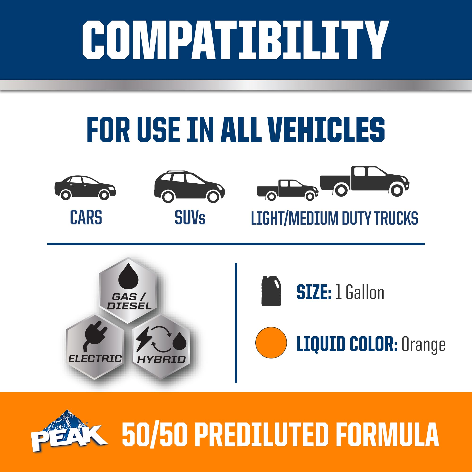 PEAK OET Extended Life Orange 50/50 Prediluted Antifreeze/Coolant for North American Vehicles, 1 Gal. PEAKAu supplements