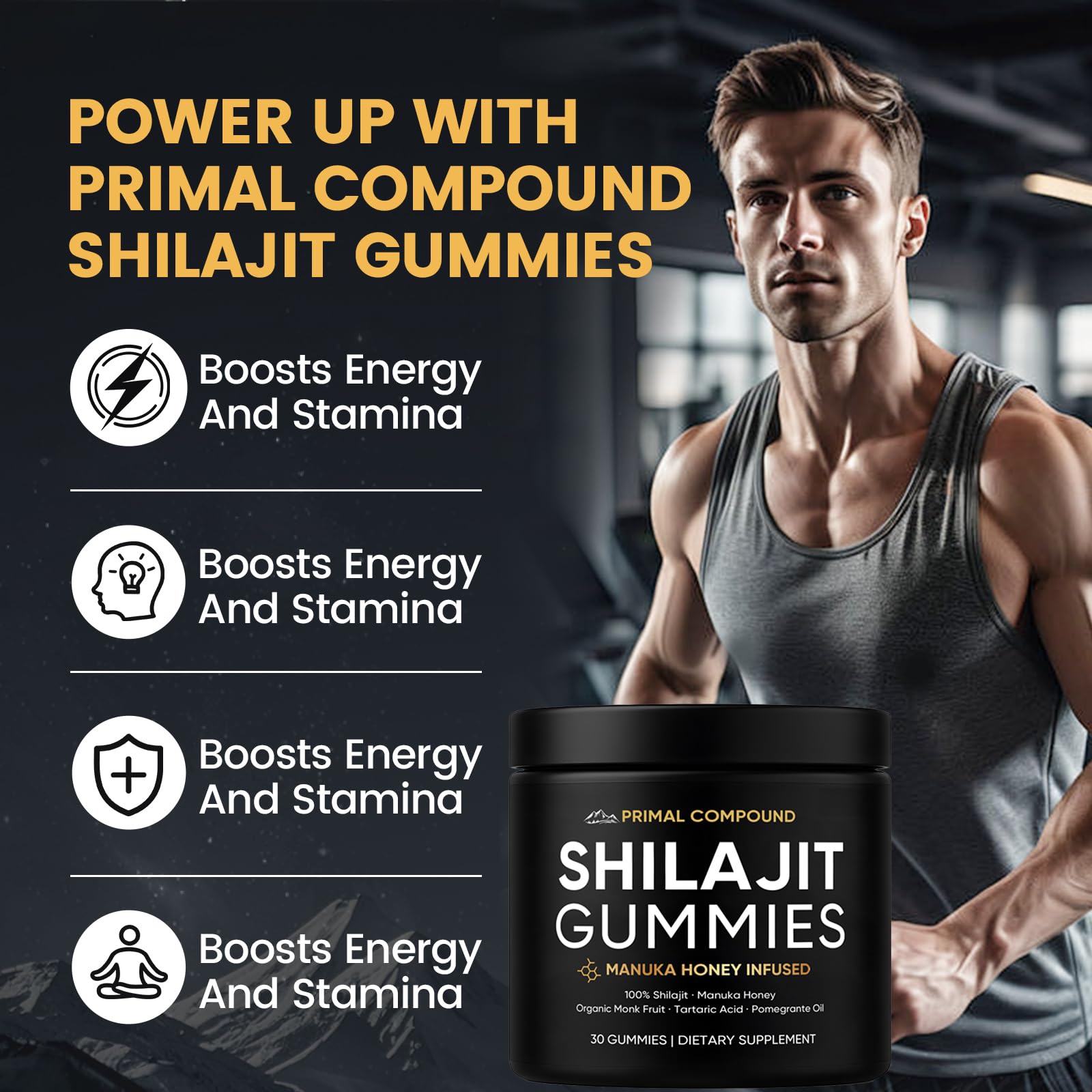 TOGOLIUN Primal Compound Shilajit Gummies for Men,with Manuka Honey, Organic Monk Fruit & Fulvic Acid, Shilajit Gummies Energy Supplements, 30 Gummies TOGOLIUNAu supplements