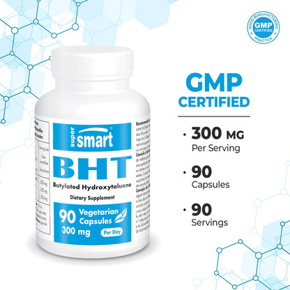 Supersmart - BHT 300 mg Per Day - Butylated Hydroxytoluene - Powerful Antioxidant SupersmartUS supplements