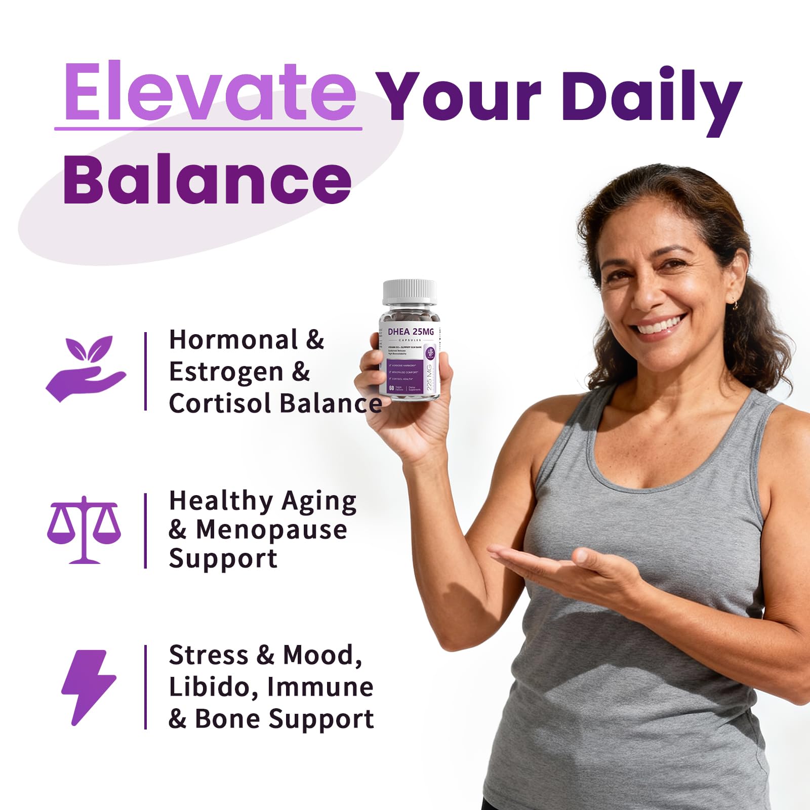 Women's DHEA 25mg Supplement with Vitamin D3 & Slippery Elm – Daily Hormone Support for Energy, Mood, Immune & Healthy Aging – Gentle Balance Formula, Vegan Capsules, 60 Count iMATCHMEAu supplements