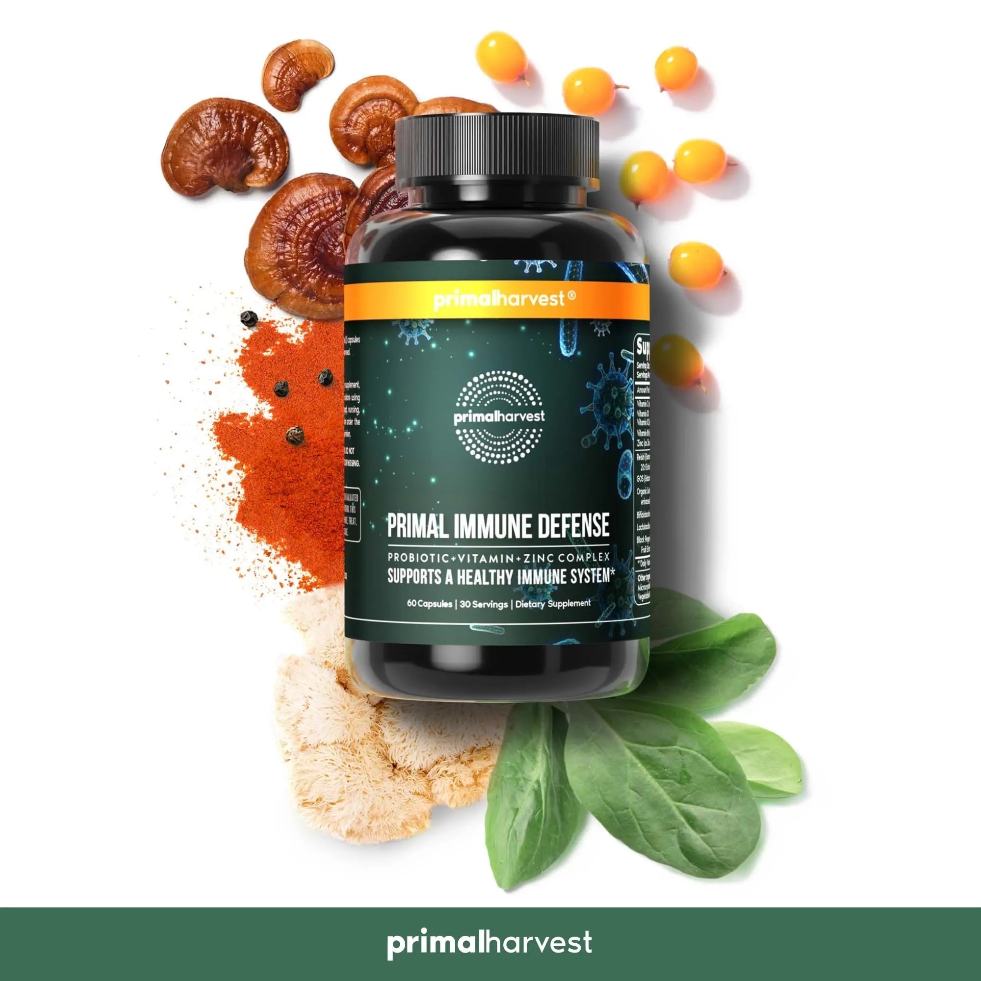 Primal Harvest Immune Defense 10-in-1 Supplement with Probiotics, Zinc, and Vitamins C, D3, K2, B6 Daily Immune Support for Adults Primal HarvestAu supplements