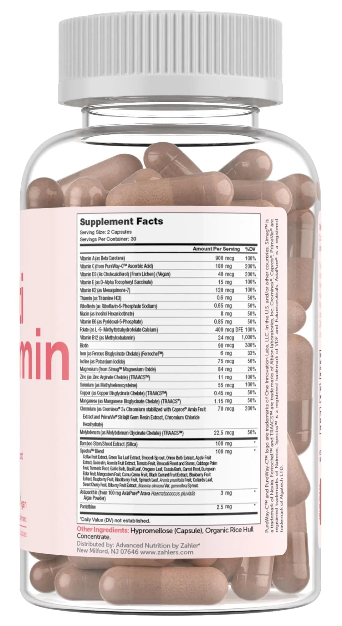 Zahler Multivitamin Beauty + Skin Hair and Nails Support, Multivitamin for Women and Men with Iron, Certified Kosher, 60 Capsules ZahlerAu supplements