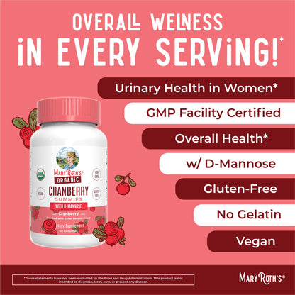 MaryRuth Organics Organic Cranberry Gummies - 500mg Supplement | Urinary Tract Health for Women | with D Mannose | Traditional Use MARYRUTH'SUS supplements