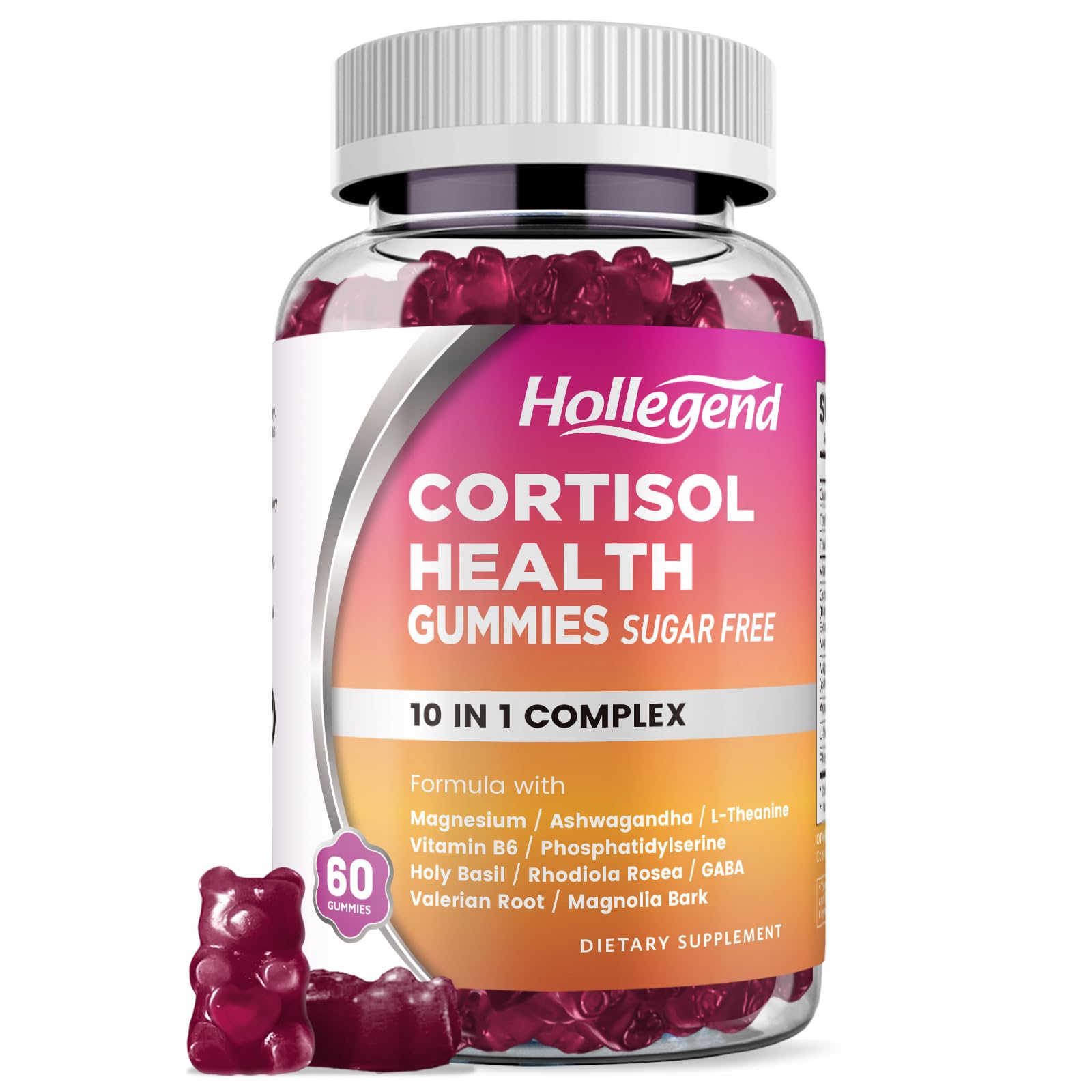 HOLLEGEND Cortisol Supplements for Women Men, Cortisol Gummies with Ashwagandha, Magnesium, L-Theanine, Phosphatidylserine, B6 for Cortisol Detox, Relaxation, Sleep, Focus, Sugar-Free, Vegan, 60 HOLLEGENDAu supplements