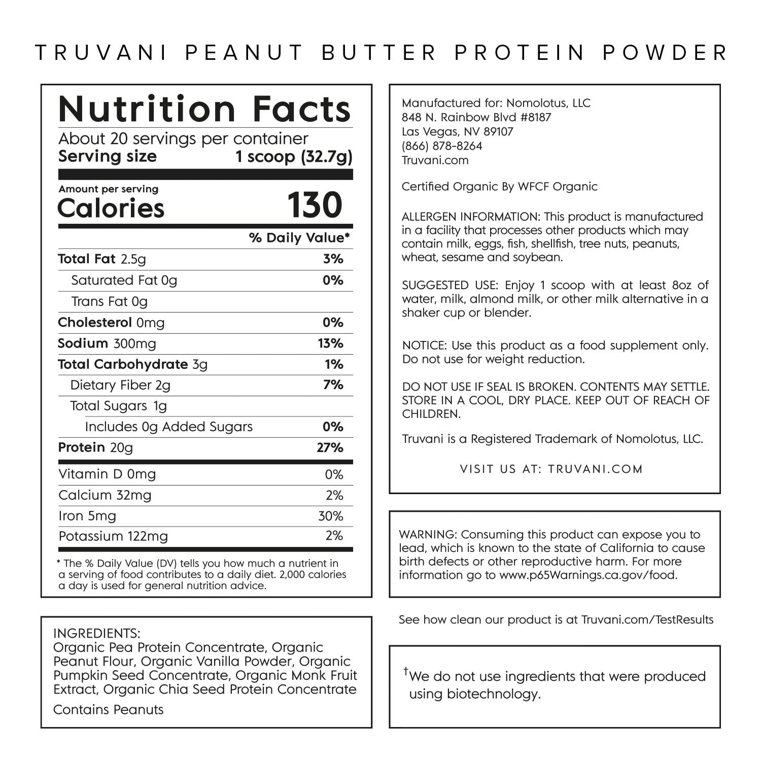 Truvani Organic Vegan Protein Powder Peanut Butter - 20g of Plant Based Protein, Powder TruvaniUS supplements