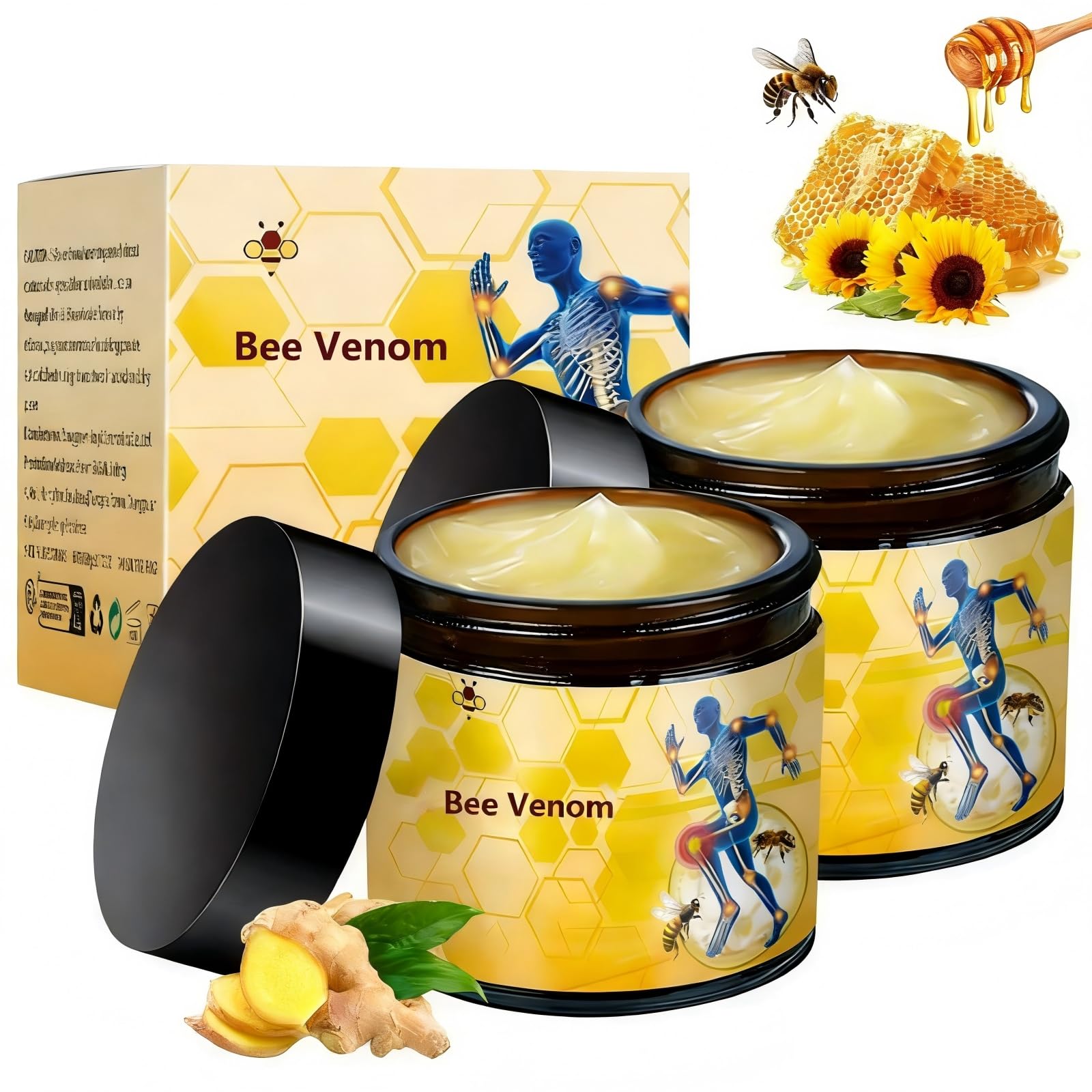 2 Pcs Bee Venom Cream, Professional Bee Venom Cream, Natural Joint Gel, for Neck,Waist,Back Hand Feet and Leg LinTsingAu supplements