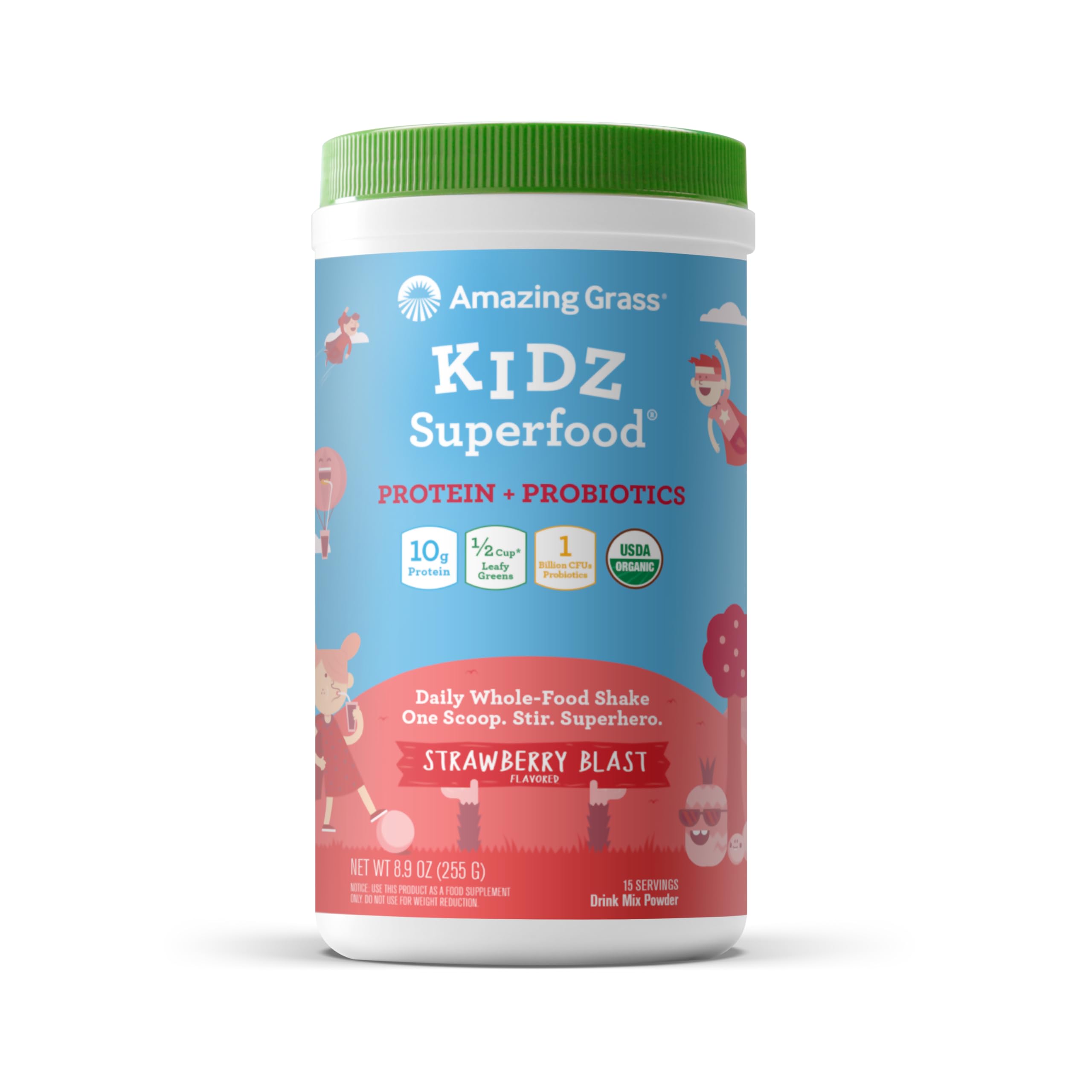 Amazing Grass Kidz Superfood: Vegan Protein & Probiotics for Kids with Beet Root Powder & 1/2 Cup of Leafy Greens, Strawberry Blast, 15 Servings Amazing GrassAu supplements