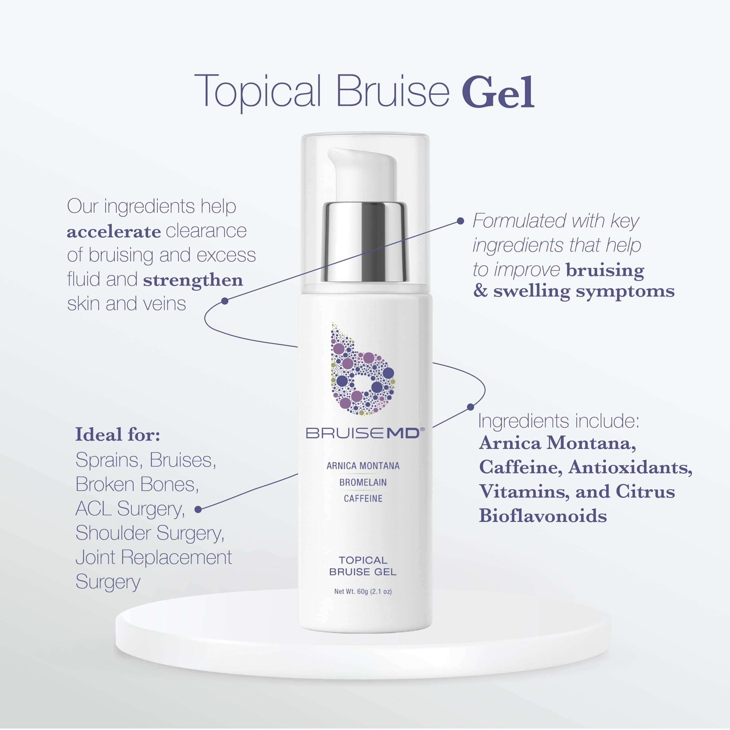 BruiseMD Topical Gel for Bruising and Swelling, 20% Arnica, Bromelain, Caffeine, Advanced Concentrated Bruise Treatment Formula, 60g (2 fl oz) BruiseMDAu supplements