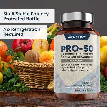 Vitamin Bounty Pro-50 Probiotics - 13 Probiotic Strains, Gut Health, Digestive Health Vitamin BountyUS supplements