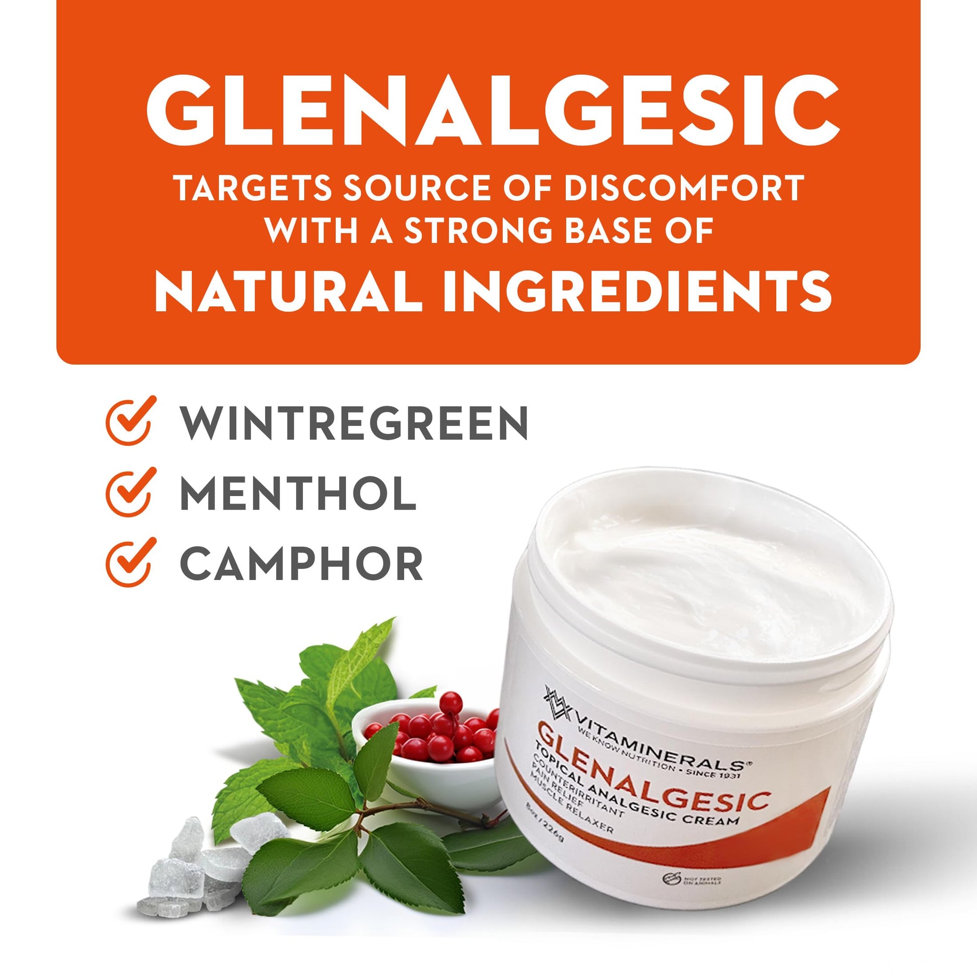 Vitaminerals 171 Glenalgesic® Pain Support Analgesic Balm, Muscle & Joint | Maximum Strength | Menthol | Camphor (8 oz) VitamineralsAu supplements