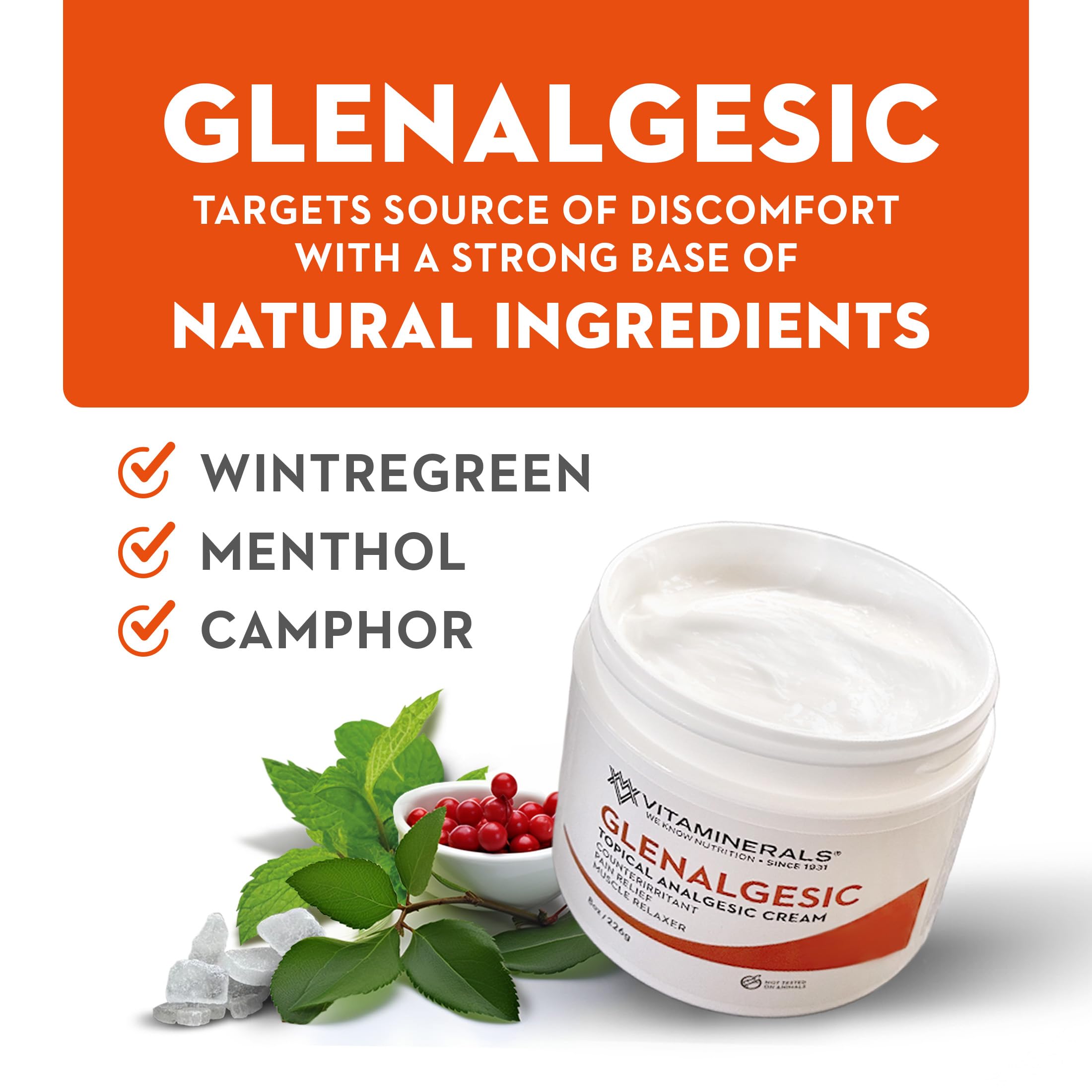 Vitaminerals 171 Glenalgesic® Pain Support Analgesic Balm, Muscle & Joint | Maximum Strength | Menthol | Camphor (8 oz) VitamineralsAu supplements