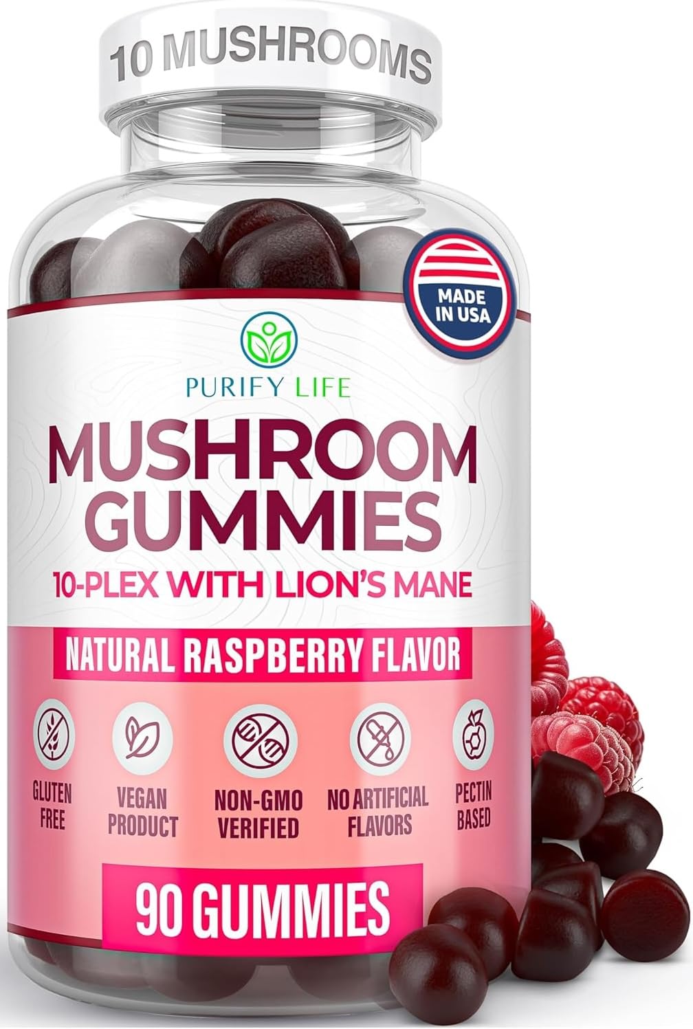 World's First Mushroom Complex Gummies with Lions Mane, Immune Support & Stress Relief, Nootropic Mushroom Supplement for Adults & Children (90 Chews 2500mg/serving) Purify LifeAu supplements