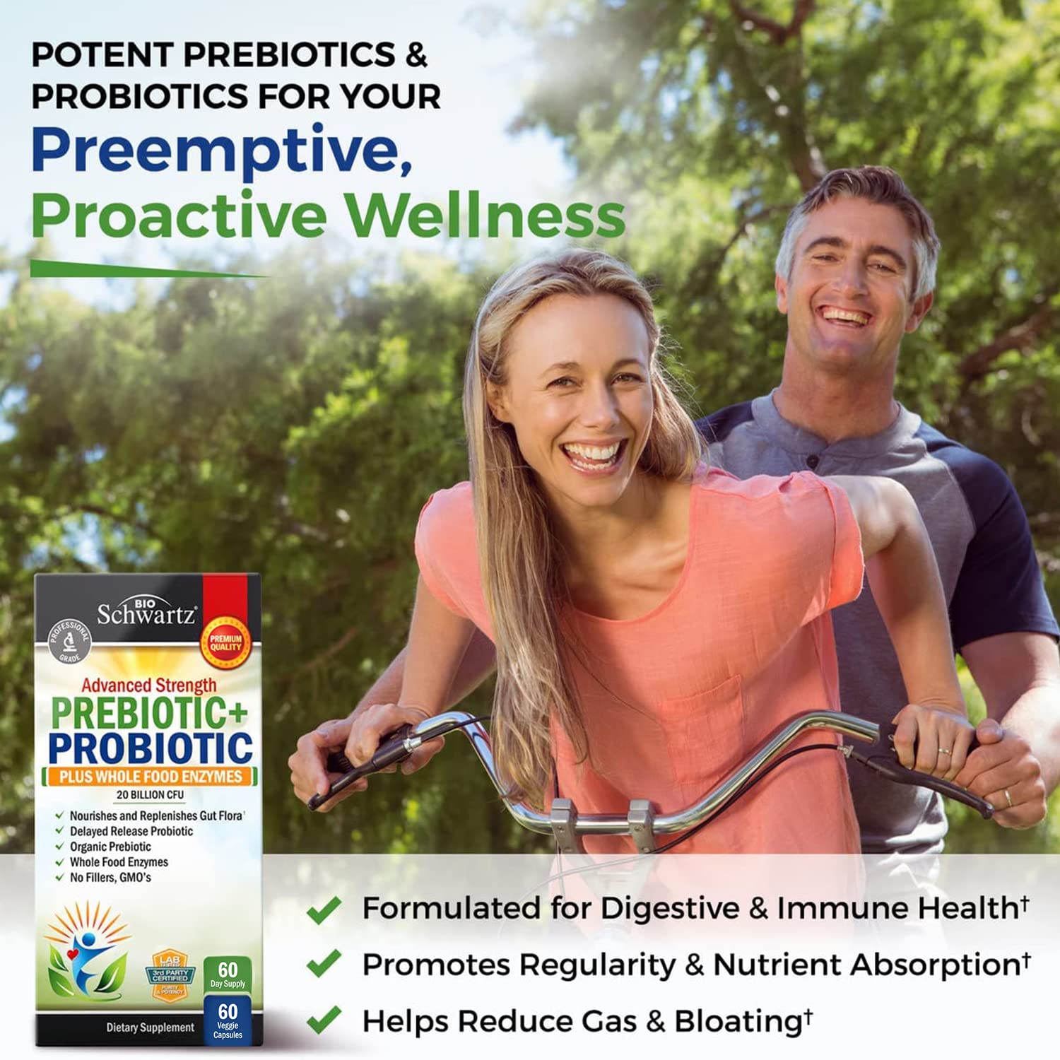Prebiotics and Probiotic with Whole Food Enzymes for Adults Women & Men BioSchwartzAu supplements