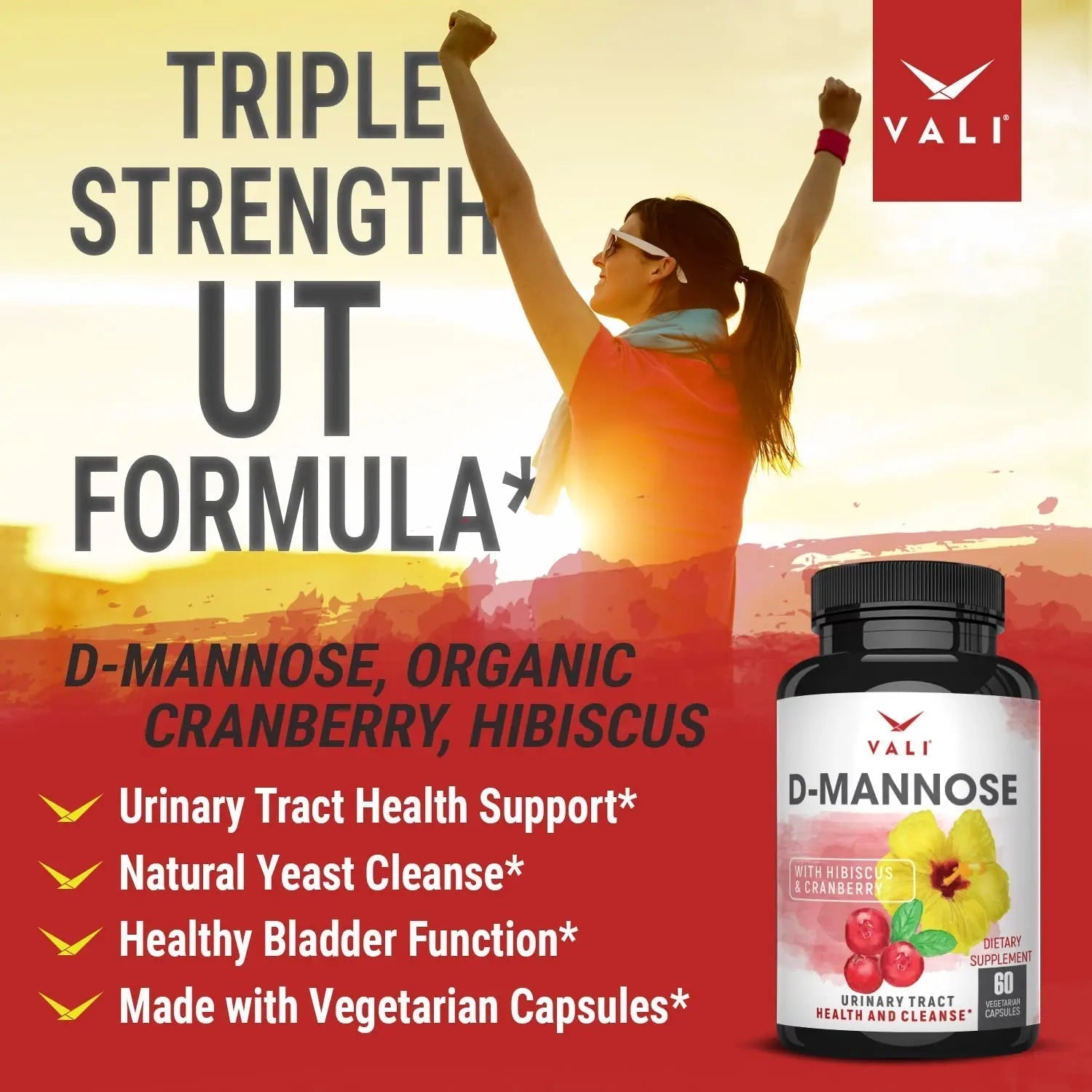 VALI D-Mannose 1000mg Urinary Tract Health Formula. Organic Cranberry Fruit Powder & Hibiscus. Healthy Bladder, Natural Cleanse, Fast Detox Flush, Herbal UT Function Support Pills. 60 Veggie Capsules VALIAu supplements