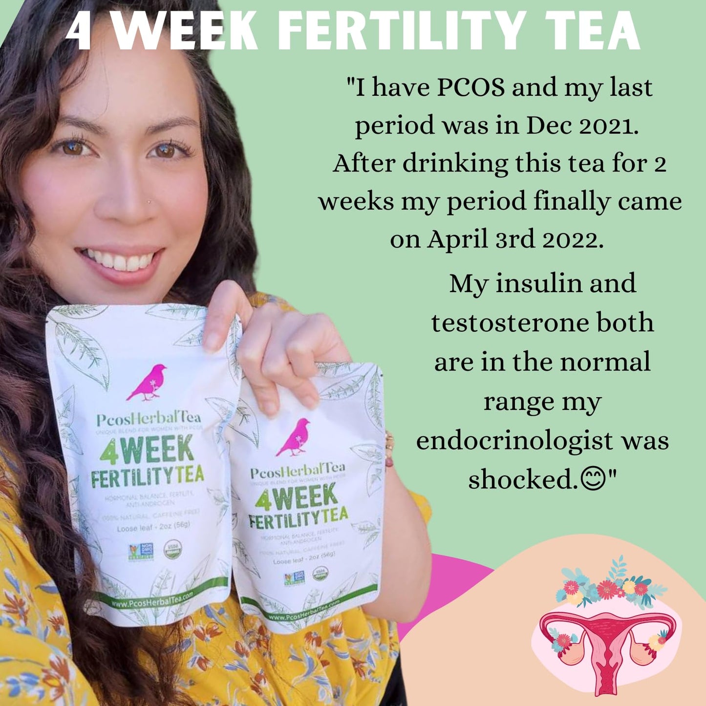 PCOS Cystem Tea with Organic Red Raspberry Leaf, Vitex, Spearmint Tea Supports Fertility PCOS Herbal TeaUS supplements