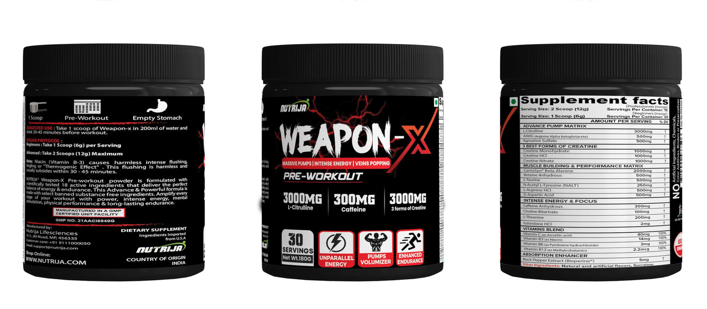 NutriJa Weapon-X Pre-Workout Powder with 21 Active Ingredients - 3 Best Forms of Creatine NutriJaUS supplements