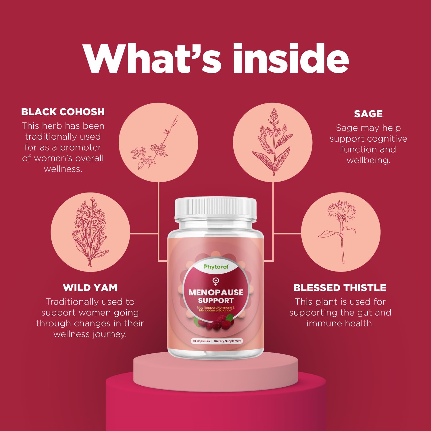 Phytoral Complete Herbal Menopause Supplement for Women - Female Hormone Balance Capsules for Night Sweats Hot Flashes & Mood Swings with Dong Quai, Chaste Berry & Black Cohosh Root - 60 Count Pack PhytoralAu supplements