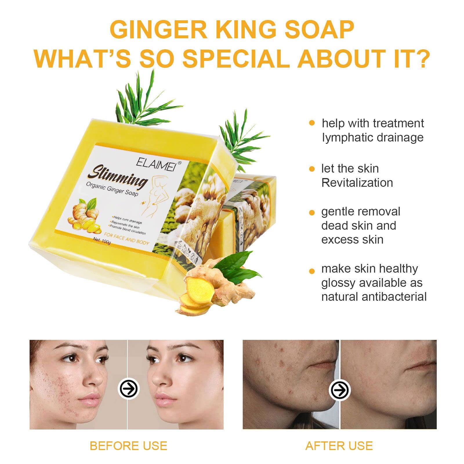 Organic Ginger Soap, Moisturizing Bath Soap, Slimming Ginger Soap, Deep Clean Effectively MoulisAu supplements