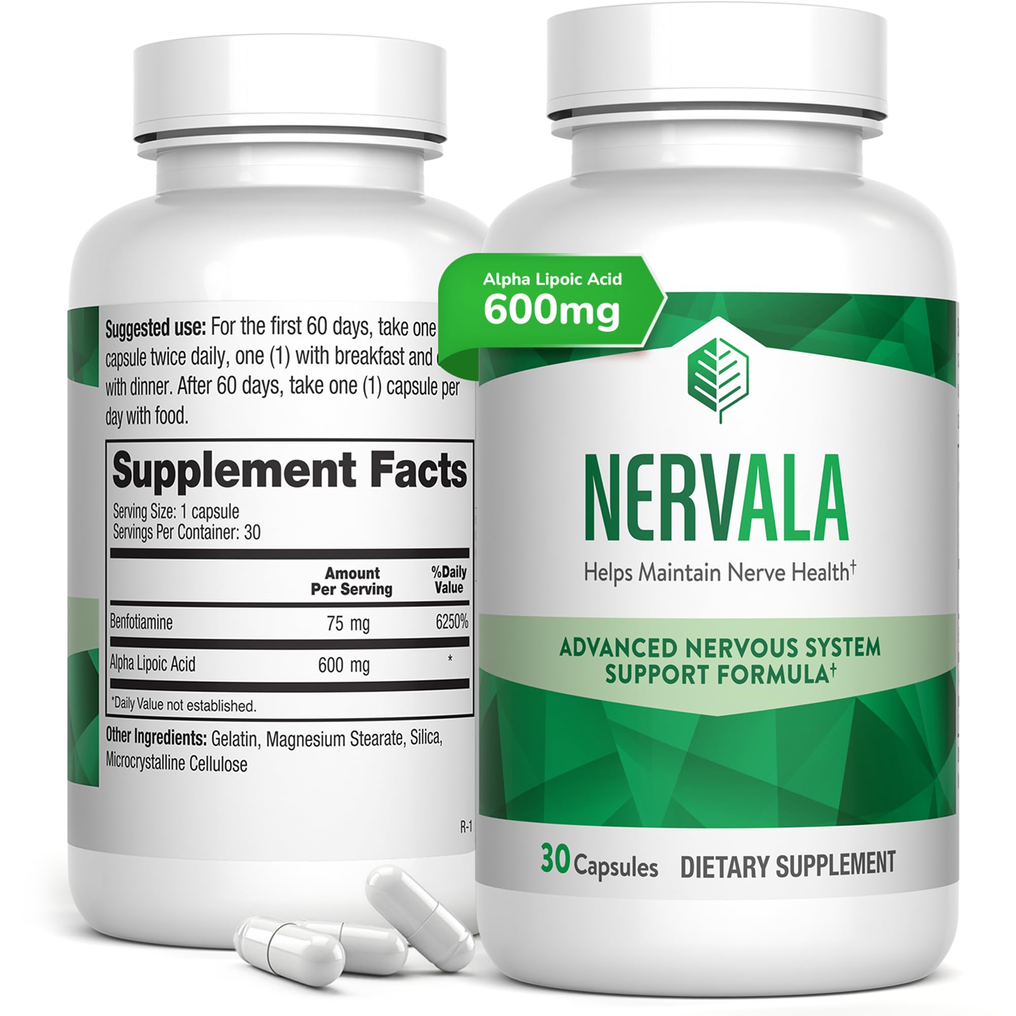 Nervala - Alpha Lipoic Acid 600mg - ALA Supplement Antioxidant for Nerve, Energy & Circulation Support- Extra Strength with Benfotiamine - Made in USA, Lab Tested - 30 Capsules, 1 Month Supply Barton NutritionAu supplements