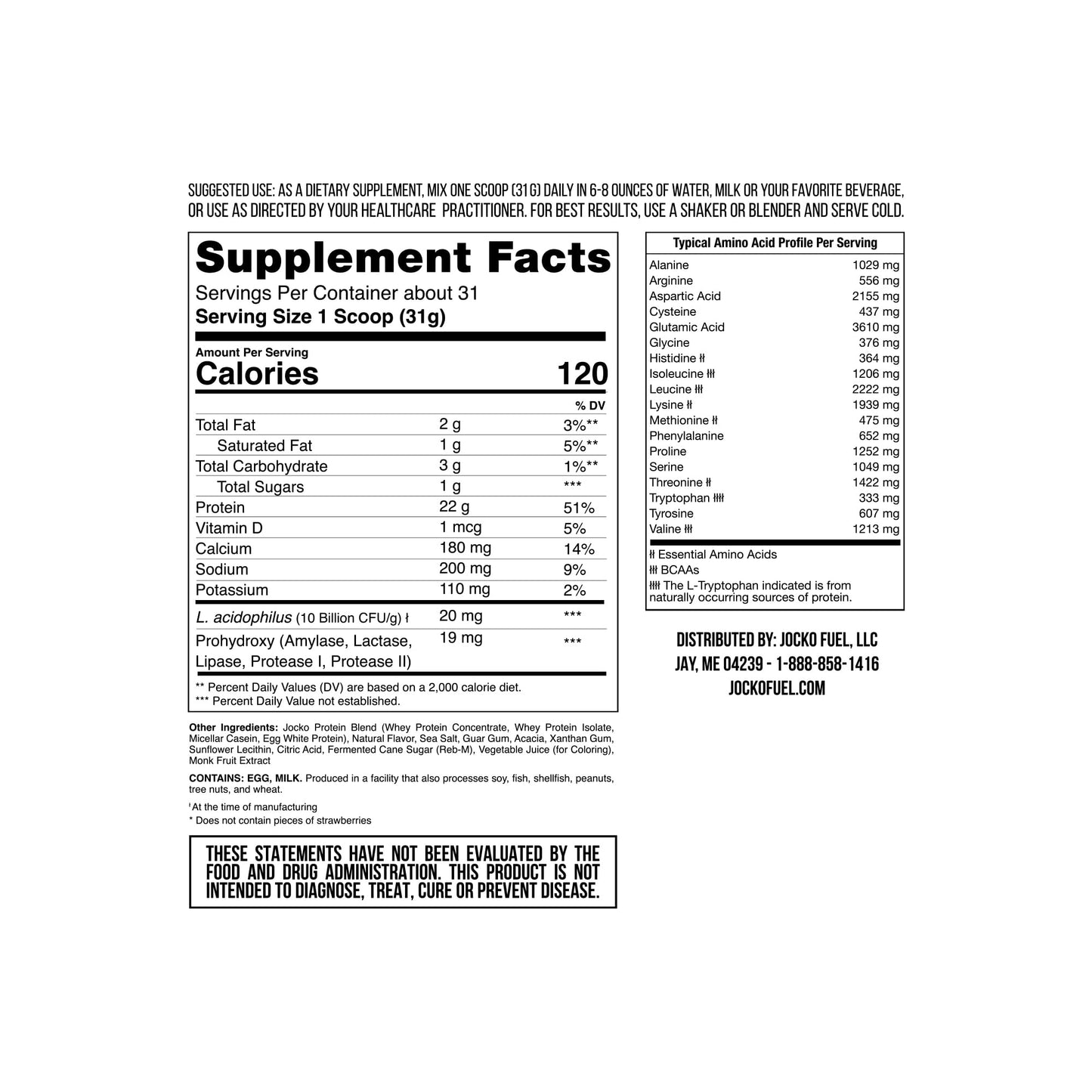 Jocko Mölk Whey Protein Powder (Strawberry) - Keto, Probiotics, Grass Fed, Digestive Jocko FuelUS supplements