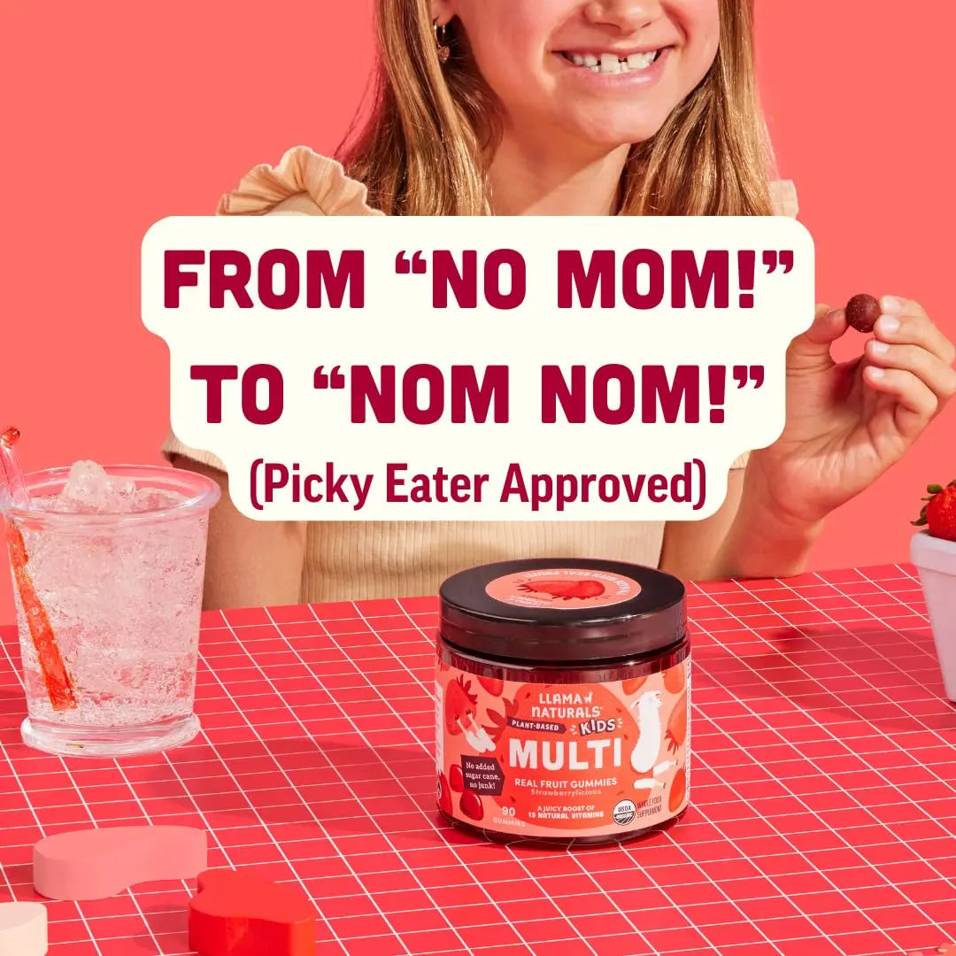 Llama Naturals Kids Multivitamin Gummies | Real Fruit, No Added Sugar Cane | Organic Vegan Toddler Whole Food Vitamins | Llama NaturalsAu supplements