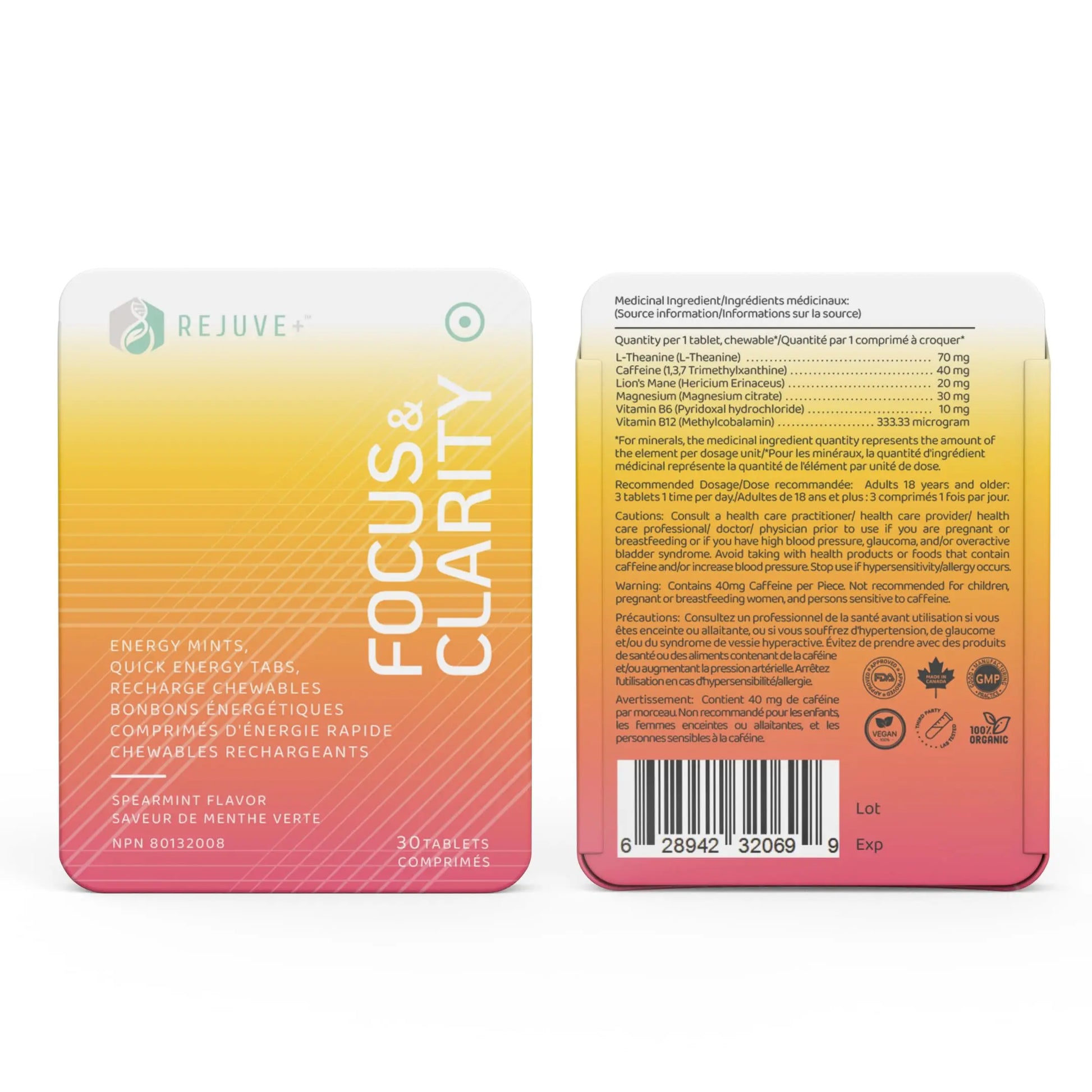 REJUVE+ Focus & Clarity Nootropic Supplement – Brian Boost | L-Theanine, Caffeine, Lion’s Mane, Magnesium, Vitamin B6 & B12 | Brain Support, Memory, Focus & Energy | Mint Flavor (30 Chewables) (1) REJUVE+nz supplements
