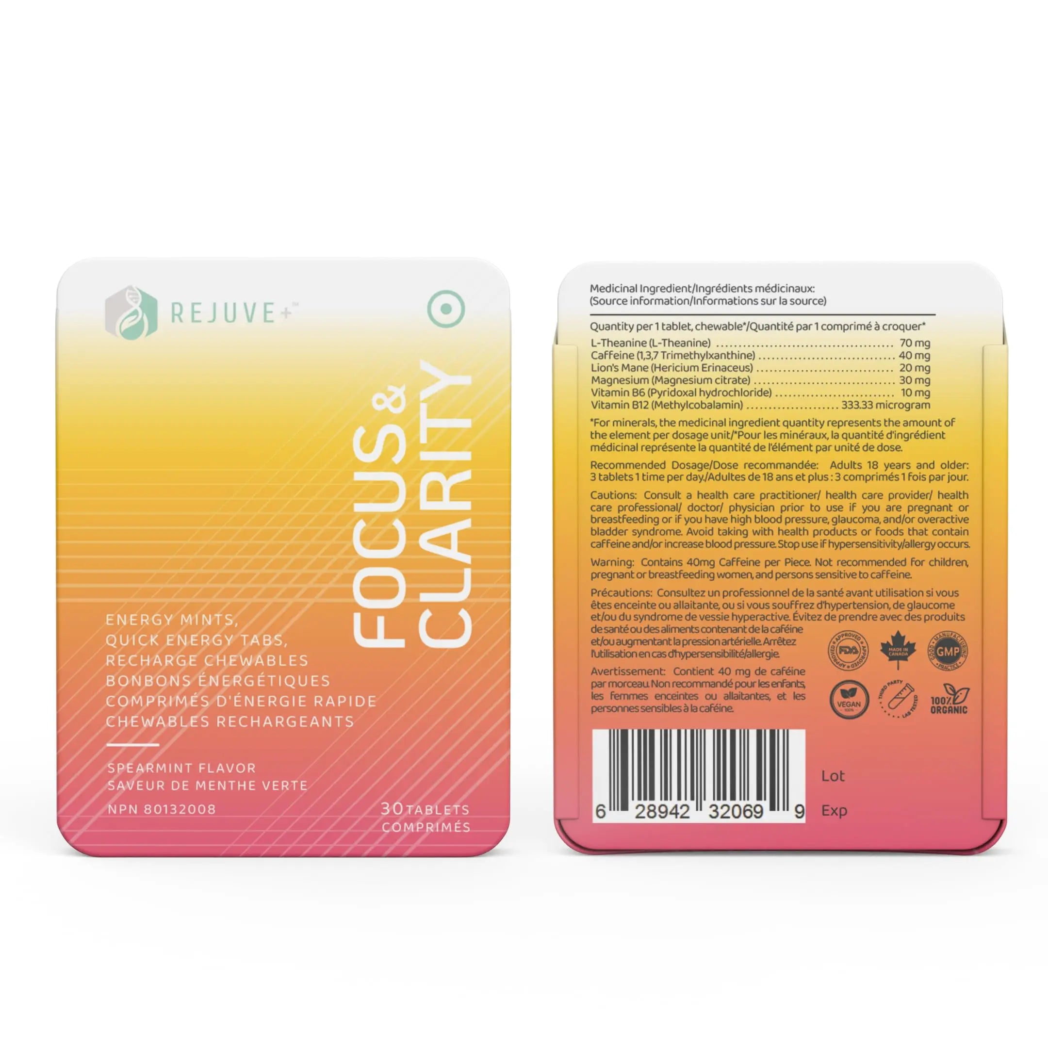 REJUVE+ Focus & Clarity Nootropic Supplement – Brian Boost | L-Theanine, Caffeine, Lion’s Mane, Magnesium, Vitamin B6 & B12 | Brain Support, Memory, Focus & Energy | Mint Flavor (30 Chewables) (1) REJUVE+nz supplements