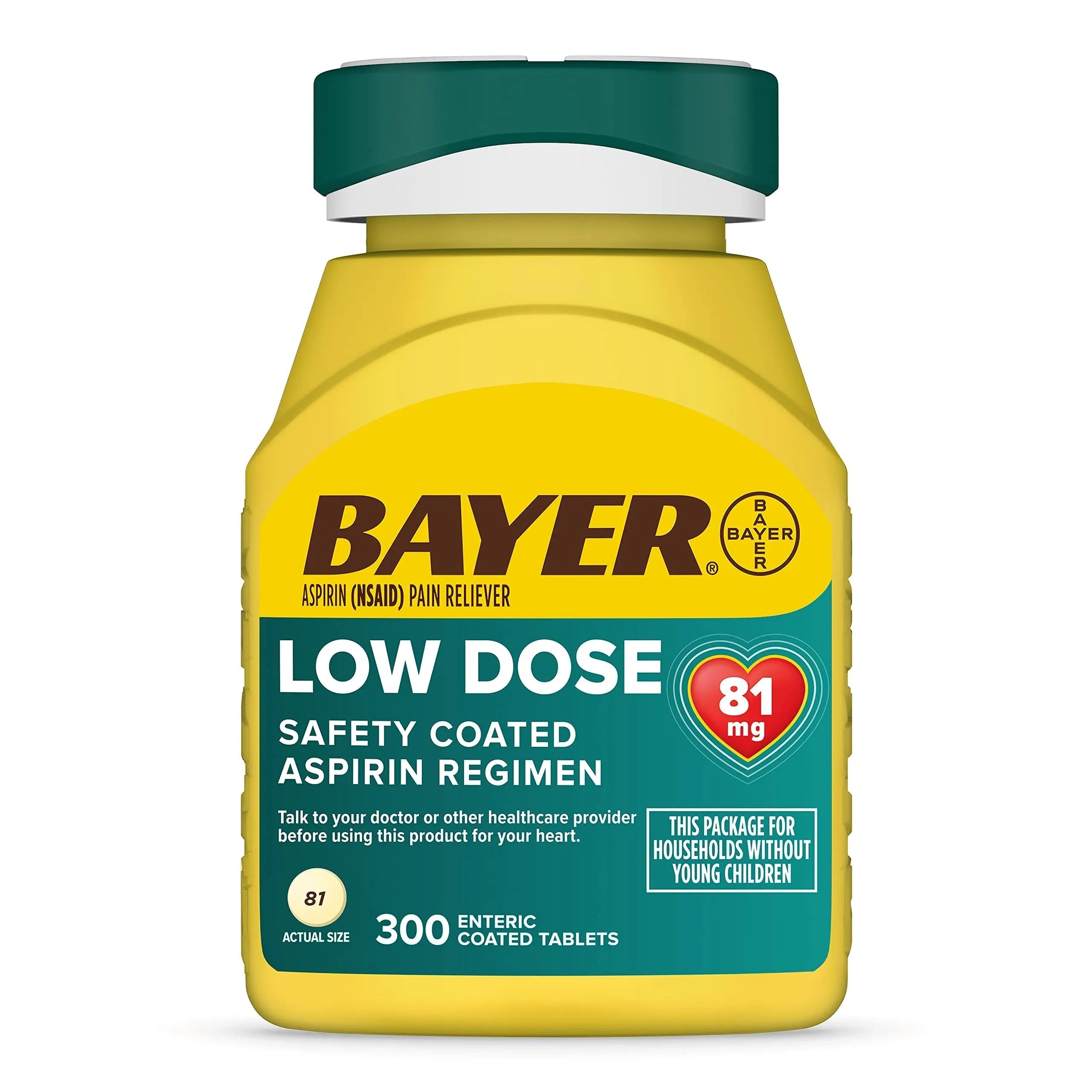 Bayer Aspirin Low Dose 81 mg, Enteric Coated Tablets, Doctor Recommended, Secondary Prevention of Cardiovascular Disease, 300 Safety Coated Tablets (Packaging may vary) BayerAu supplements