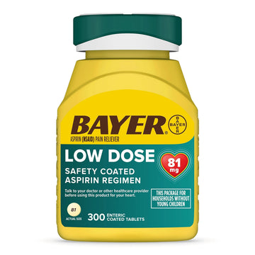 Bayer Aspirin Low Dose 81 mg, Enteric Coated Tablets, Doctor Recommended, Secondary Prevention of Cardiovascular Disease, 300 Safety Coated Tablets (Packaging may vary) BayerAu supplements