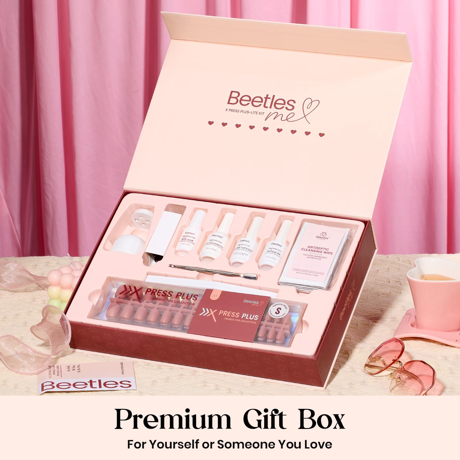 Beetles Cat Eye Nails Kit - Enchanted Aurora | 7 Colors Cat Eye Press On Nails Medium Almond | 224Pcs 16 Sizes All-in-One Kit With Nail Glue,Remover,Builder Top Coat,Nail Lamp Gift beetles Gel PolishAu supplements