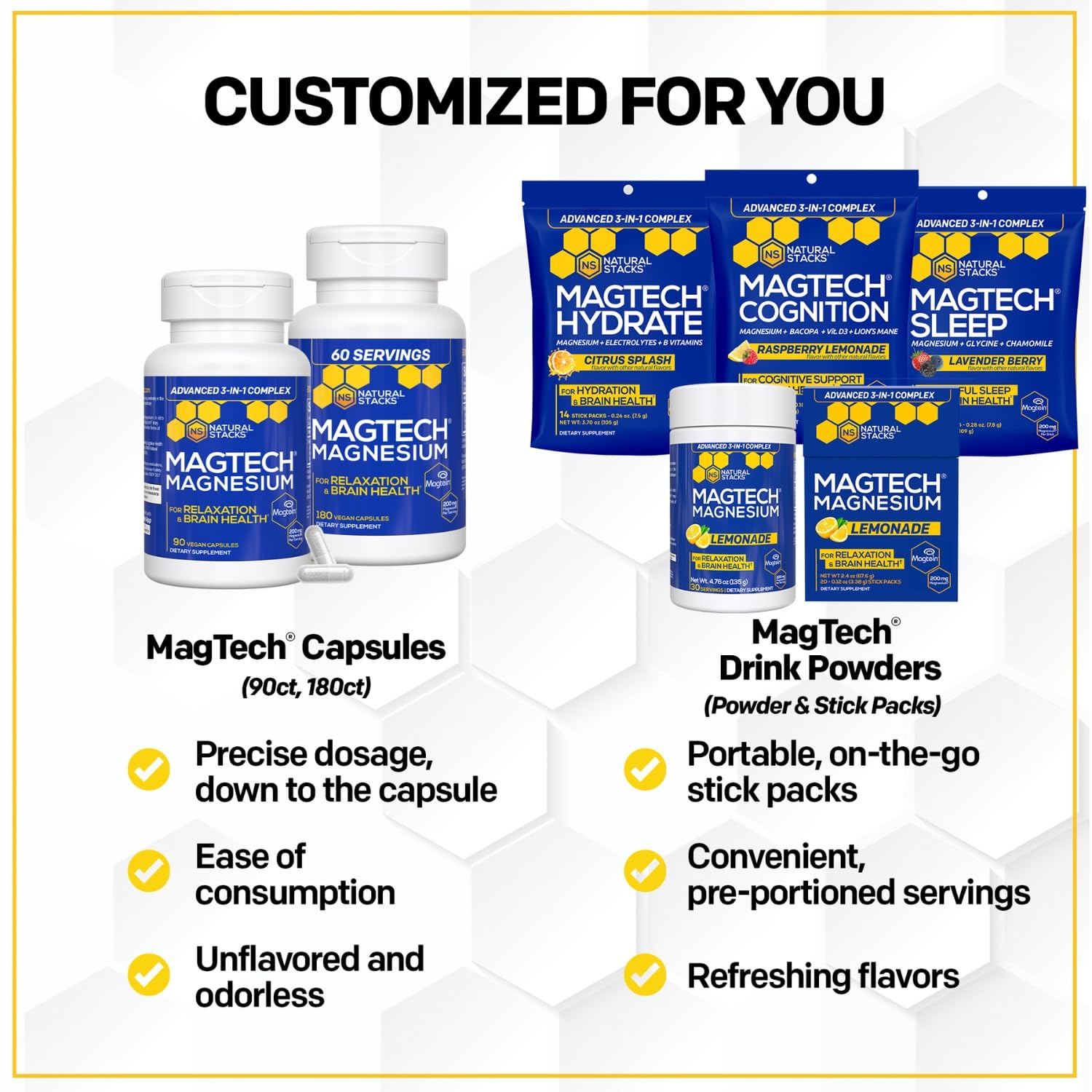 NATURAL STACKS Dopamine Brain Food + Magtech Magnesium Bundle - Chelated Magnesium Complex - Supports Brain Health & Mental Drive* - 150 Total Capsules NATURAL STACKSAu supplements