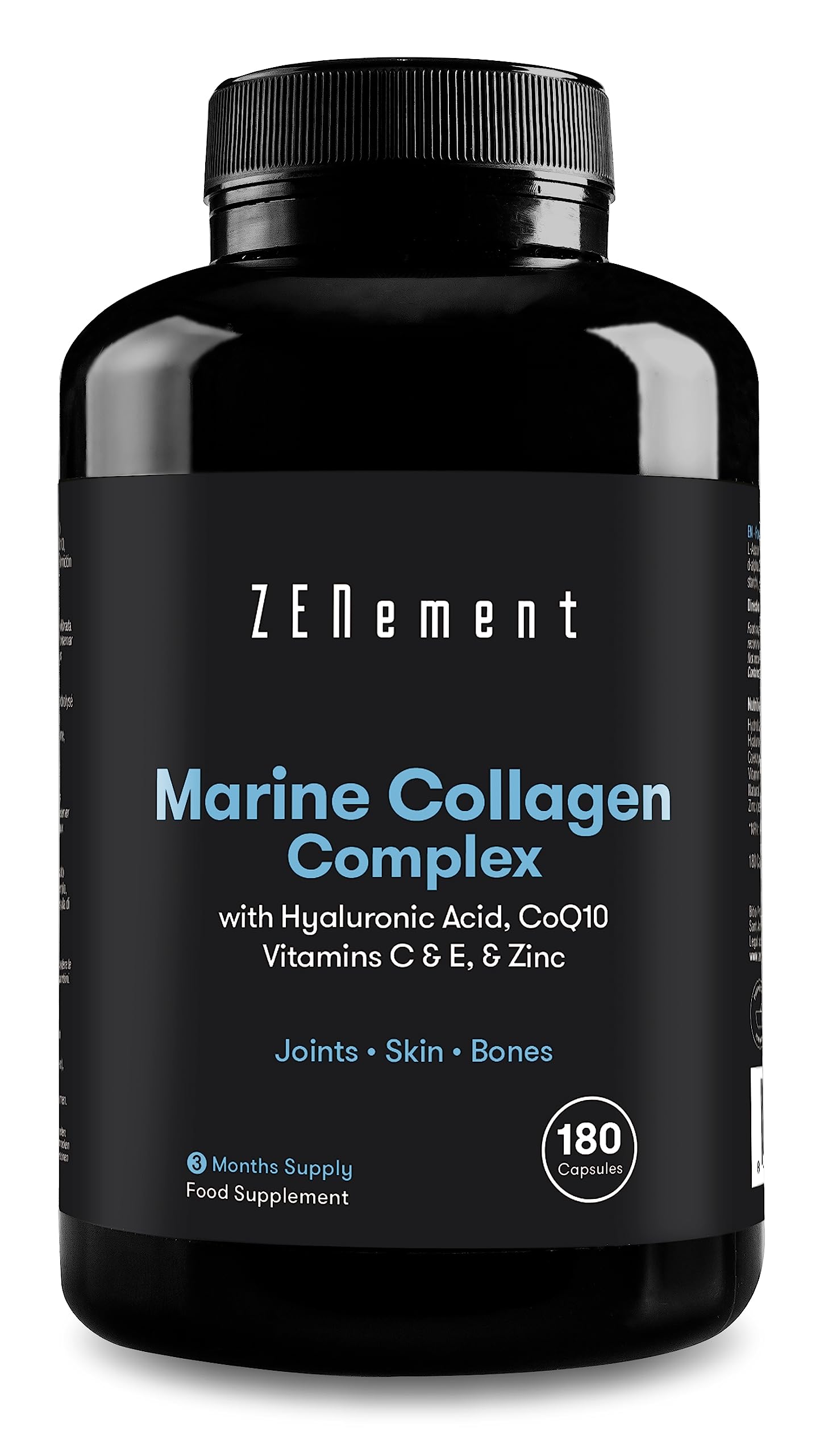 Marine Collagen Complex, with Hyaluronic Acid, CoQ10, Vitamins C & E, & Zinc, 180 Capsules ZenementAu supplements