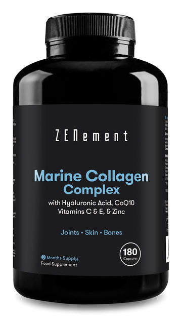 Marine Collagen Complex, with Hyaluronic Acid, CoQ10, Vitamins C & E, & Zinc, 180 Capsules ZenementAu supplements