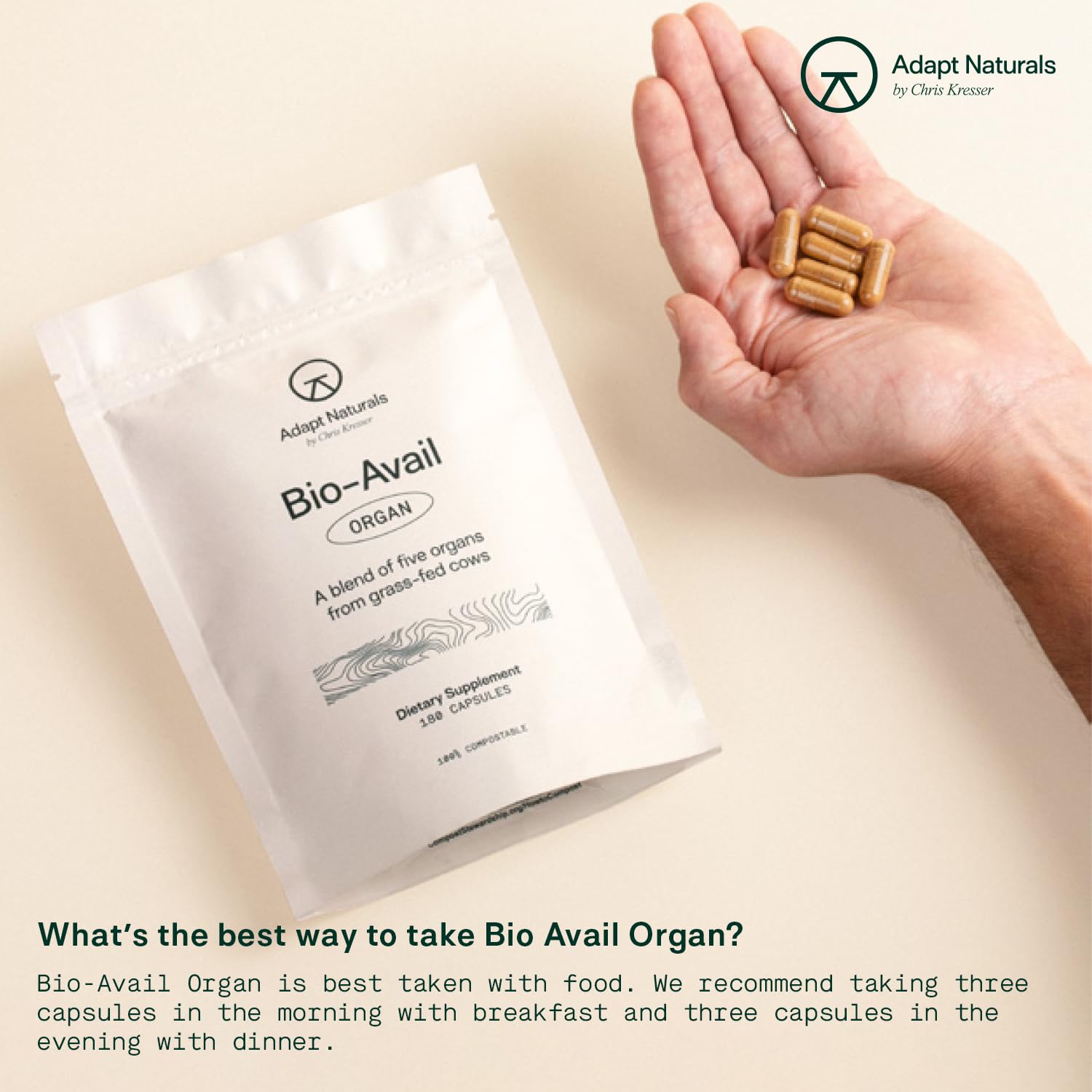 Adapt Naturals Organ Supplement, Bioavailable Grass Fed Beef Liver Capsules, Blend of Liver, Heart, Kidney, Pancreas & Spleen, Support Liver Cleanse Detox & Repair | Source of CoQ10-30 Days Supply ADAPT NATURALS BY CHRIS KRESSERAu supplements