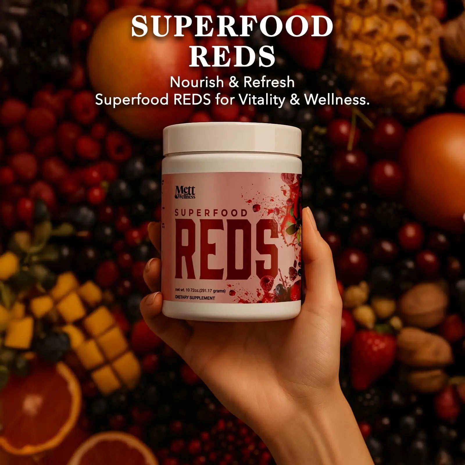 Mett Wellness Superfood REDS | 10.72 oz | With Vitamins A, C & E | Helps Maintain Nitric Oxide Levels | Supports Daily Wellness Mett Wellnessnz supplements