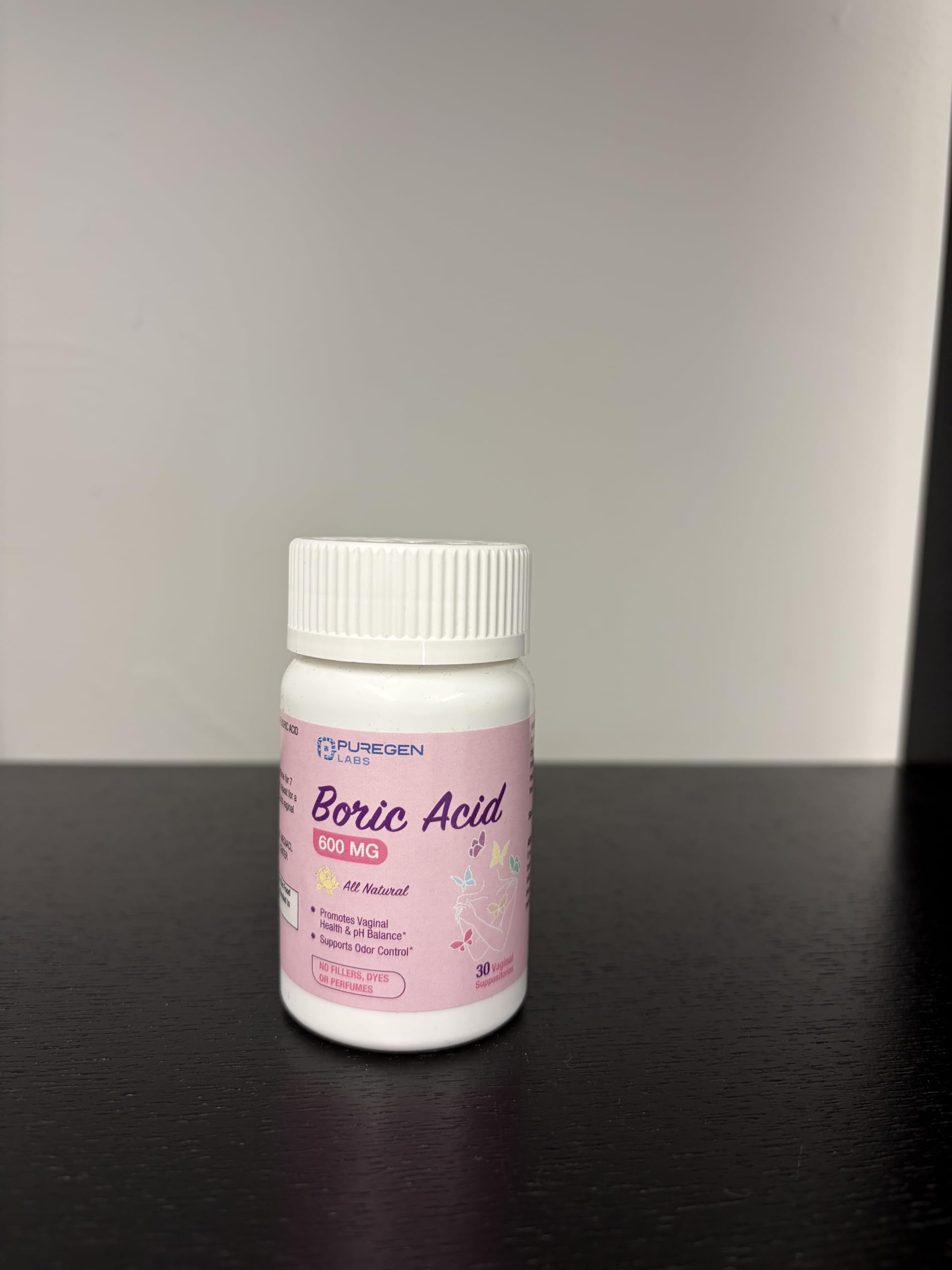 Puregen Labs Boric Acid 600 mg Vaginal Suppositories - 100% Pure | All Natural Without Dyes or Fillers | Made in USA - Supports Vaginal pH Balance and Odor Control (30 Count) P Puregen LabsUS supplements