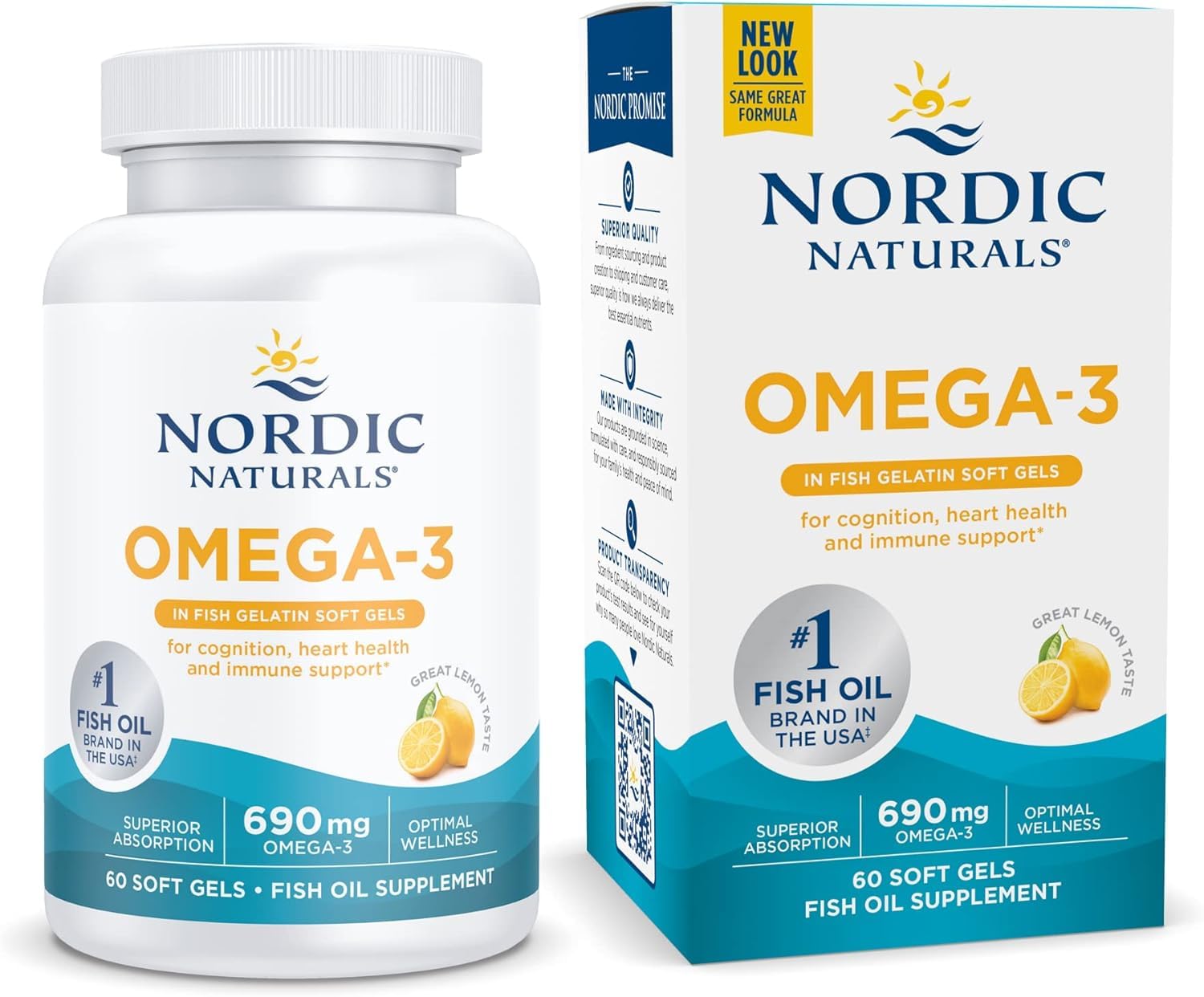 Nordic Naturals Omega-3 in Fish Gelatin, Lemon Flavor - 60 Fish Gels - 690 mg Omega-3 - Fish Oil - EPA & DHA - Immune Support, Brain & Heart Health, Optimal Wellness - Non-GMO - 30 Servings Nordic NaturalsAu supplements