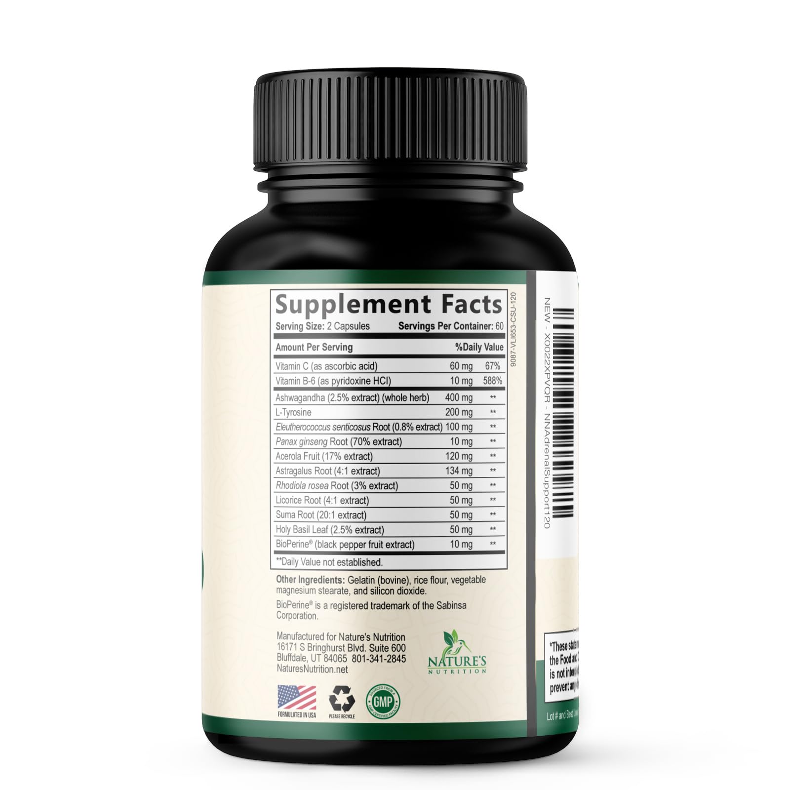 Nature's Nutrition Adrenal Support Supplements Cortex Complex, Best Energy Supplement, Supports Health & Energy Levels, Daily Ashwagandha for Women & Men, Supports Immune System, 120 Capsules Nature's NutritionAu supplements