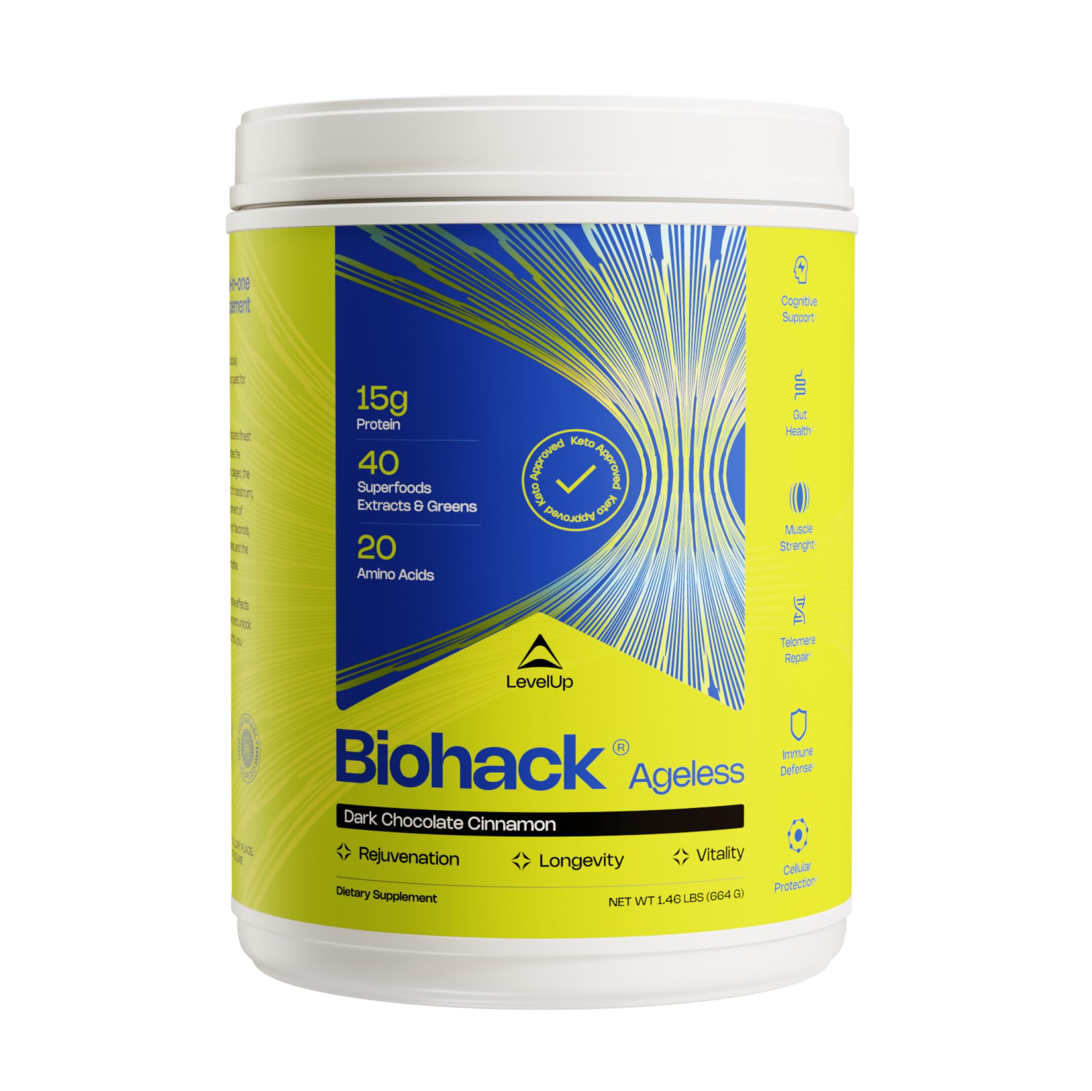LevelUp Biohack Ageless: Colostrum Collagen Superfoods Antioxidants Spermidine Amino Acids Creatine for Women and Men, Total Body Rejuvenation (Dark Chocolate Cinnamon) LevelUpAu supplements