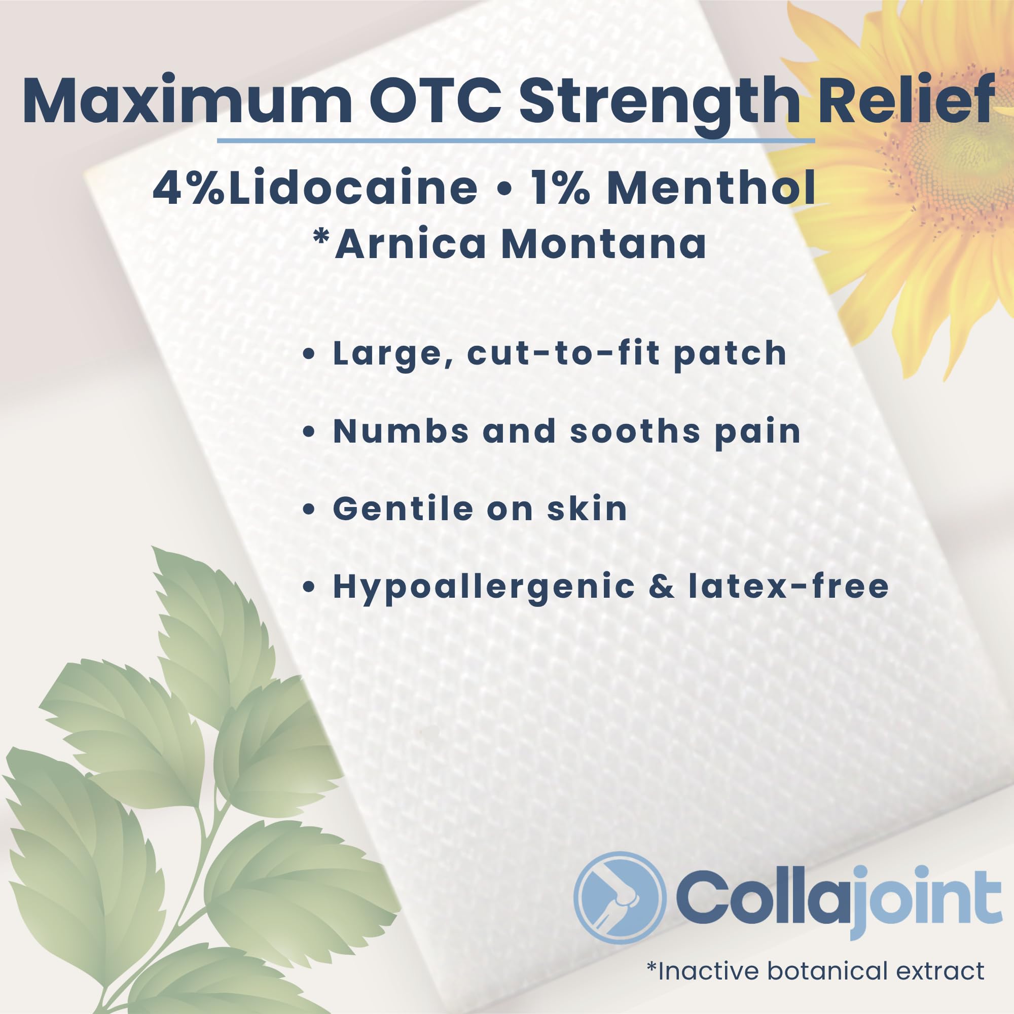 Collajoint Maximum-Strength Lidocaine 4% & Menthol 1% Hydrogel Pain Relief Patch with Arnica Montana Flower Extract-Temporary Numbing & Cooling Relief for Sore Muscles, Stiff Joints & Arthritis CollajointAu supplements